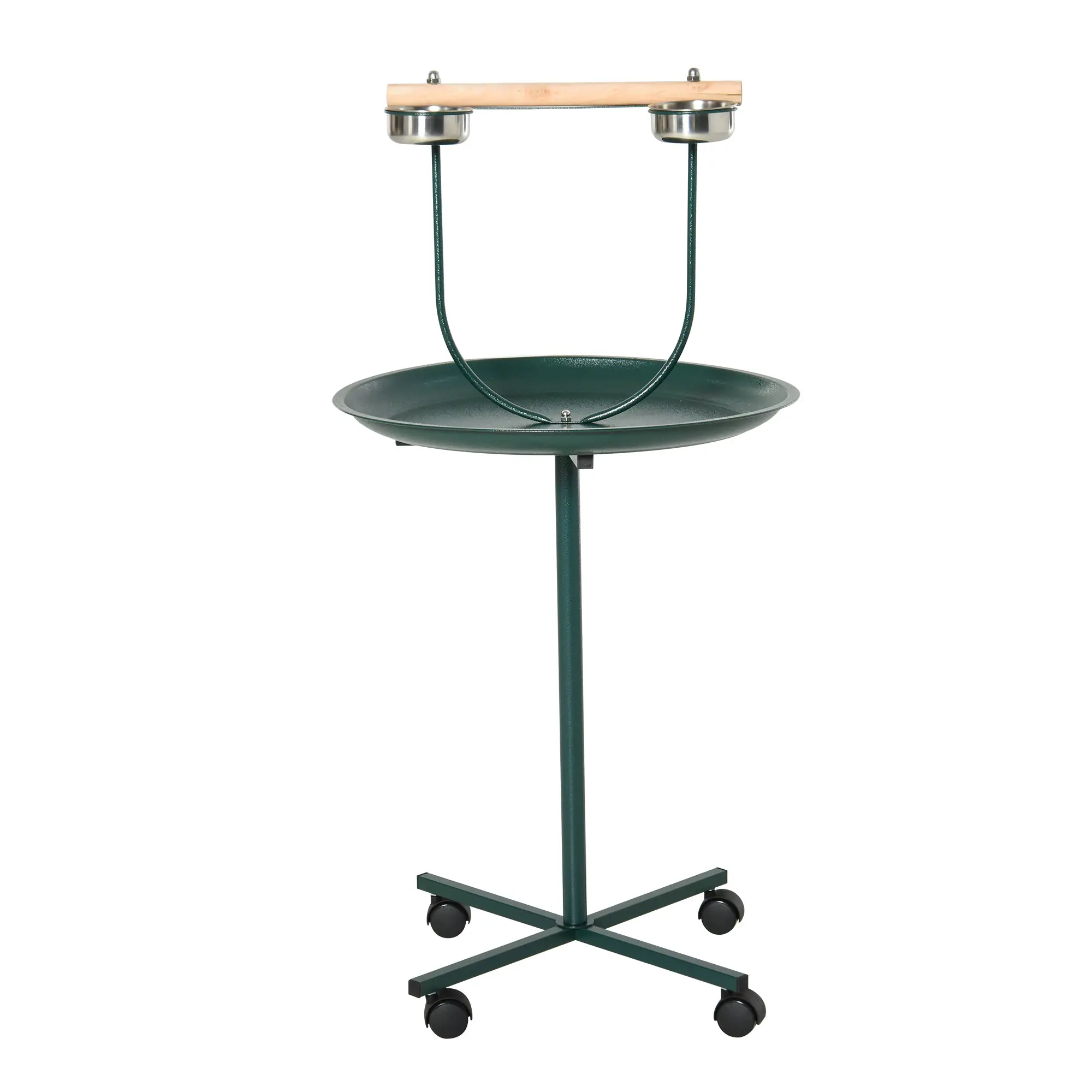 PawHut PawHut Bird Perch Stand, T-Stand Bird Training with Perch, Wheels, Bowls, Green - Bird Feeder