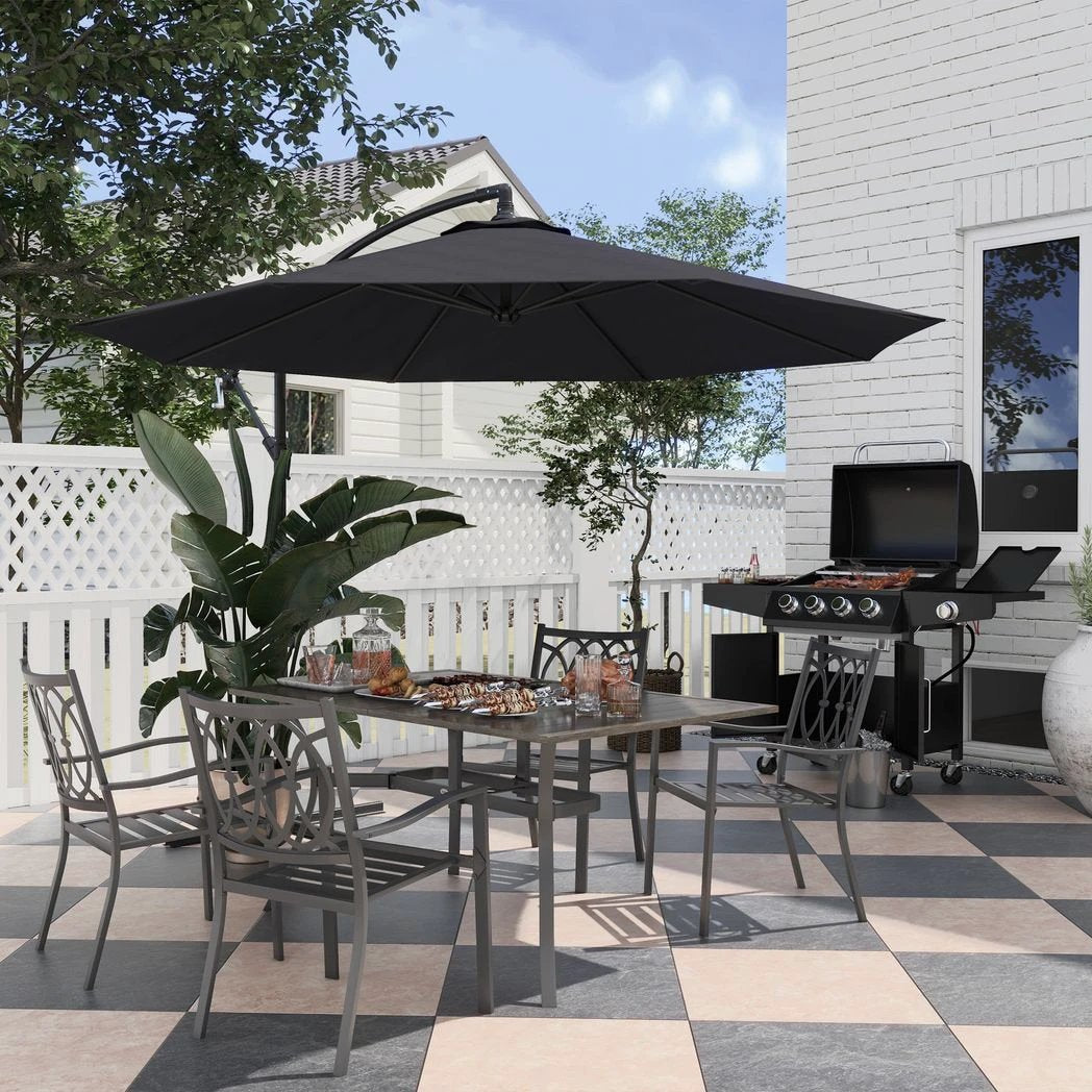 3mt Garden Parasol Sun Shade Patio Banana Hanging Rattan Set by Outsunny