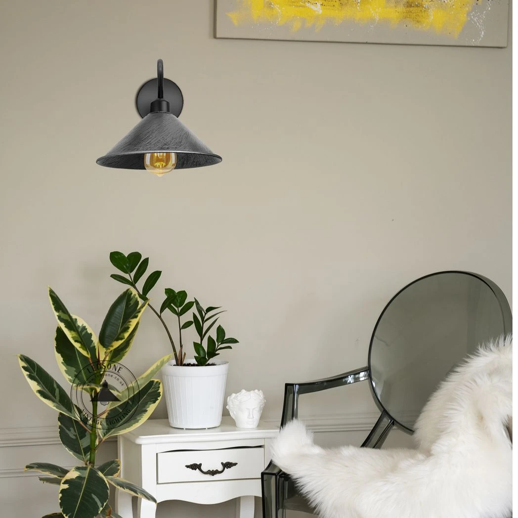 Brushed Silver Wall Light Fixture 12cm Cone Shade Hallway by Un-branded