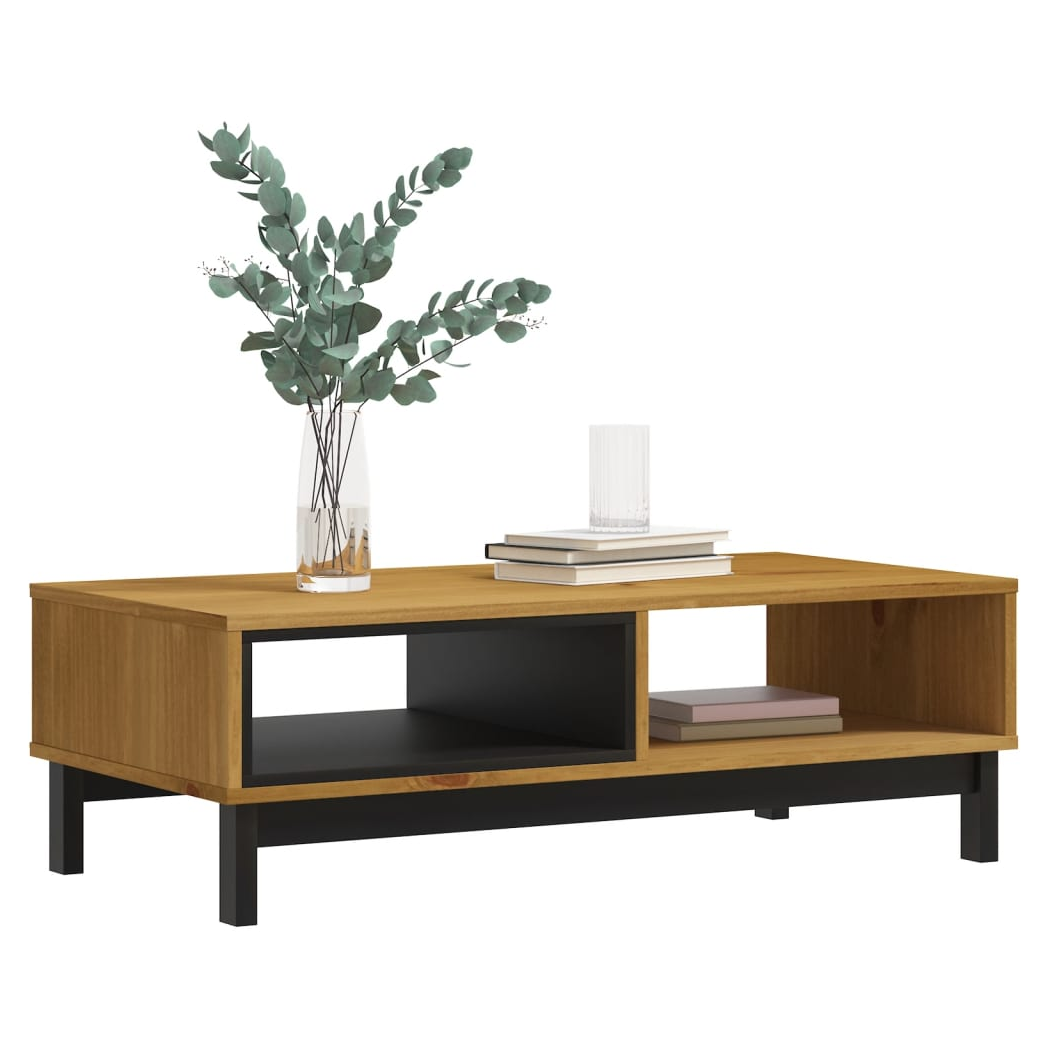 vidaXL vidaXL Coffee Table 100x50x32.5 cm Solid Pine Wood Two Tier Open Storage Black Legs Living Room - Coffee Table