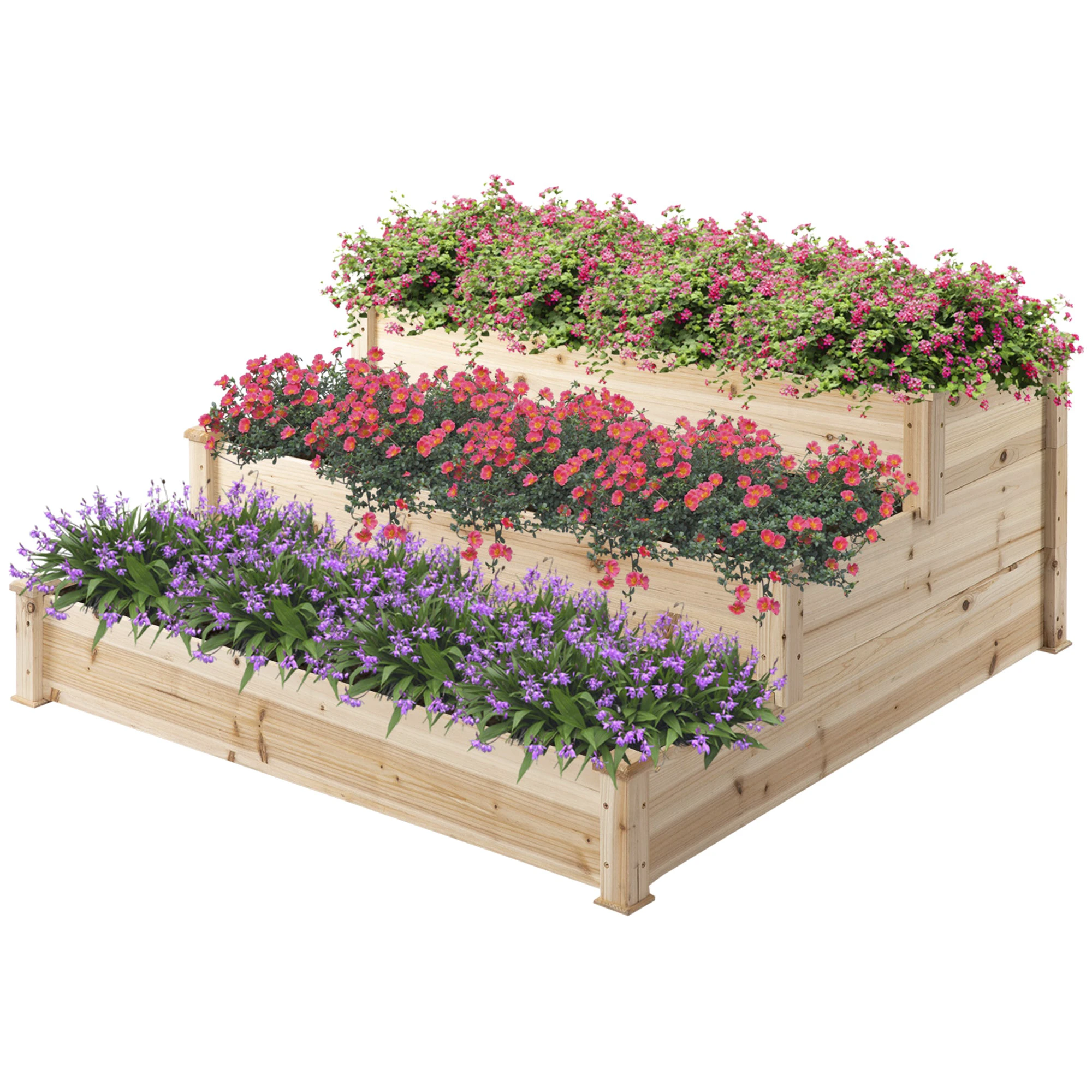 Premium Raised Bed Planter 124x124x56cm Three Tier Garden by Outsunny