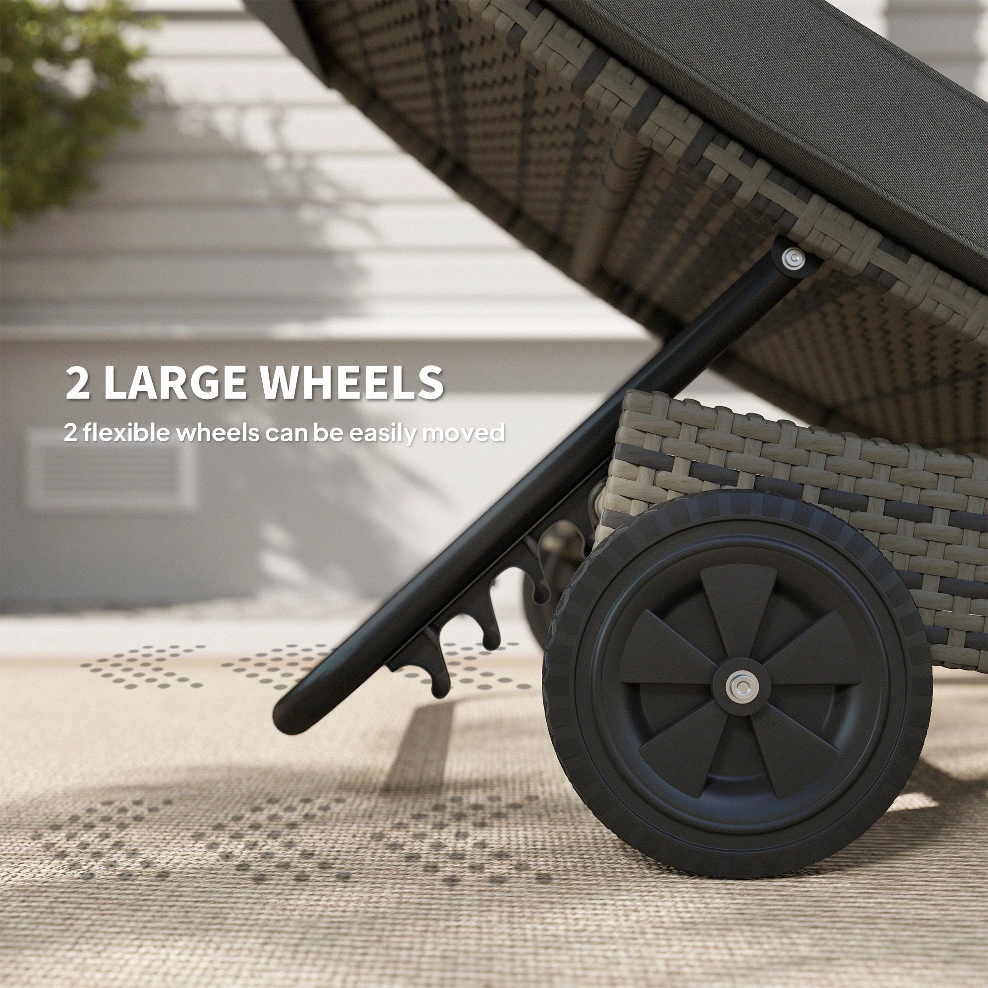 Outsunny Outsunny Outdoor Rattan Sun Lounger with Reclining Back, Wheels, Dark Grey - Sun Lounger