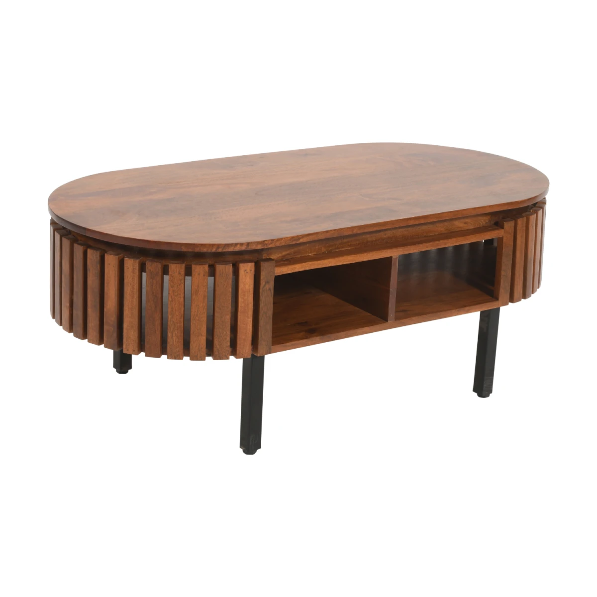 Eco Friendly Mango Wood Coffee Table 55x26.5x13 cm Slatted Open Shelf Living Room Decor by Indian Hub