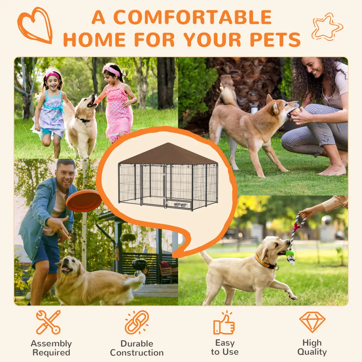 PawHut PawHut Outdoor Dog House Kennel with Canopy Top & Lock Rotating Bowl Holder - Dog Kennel