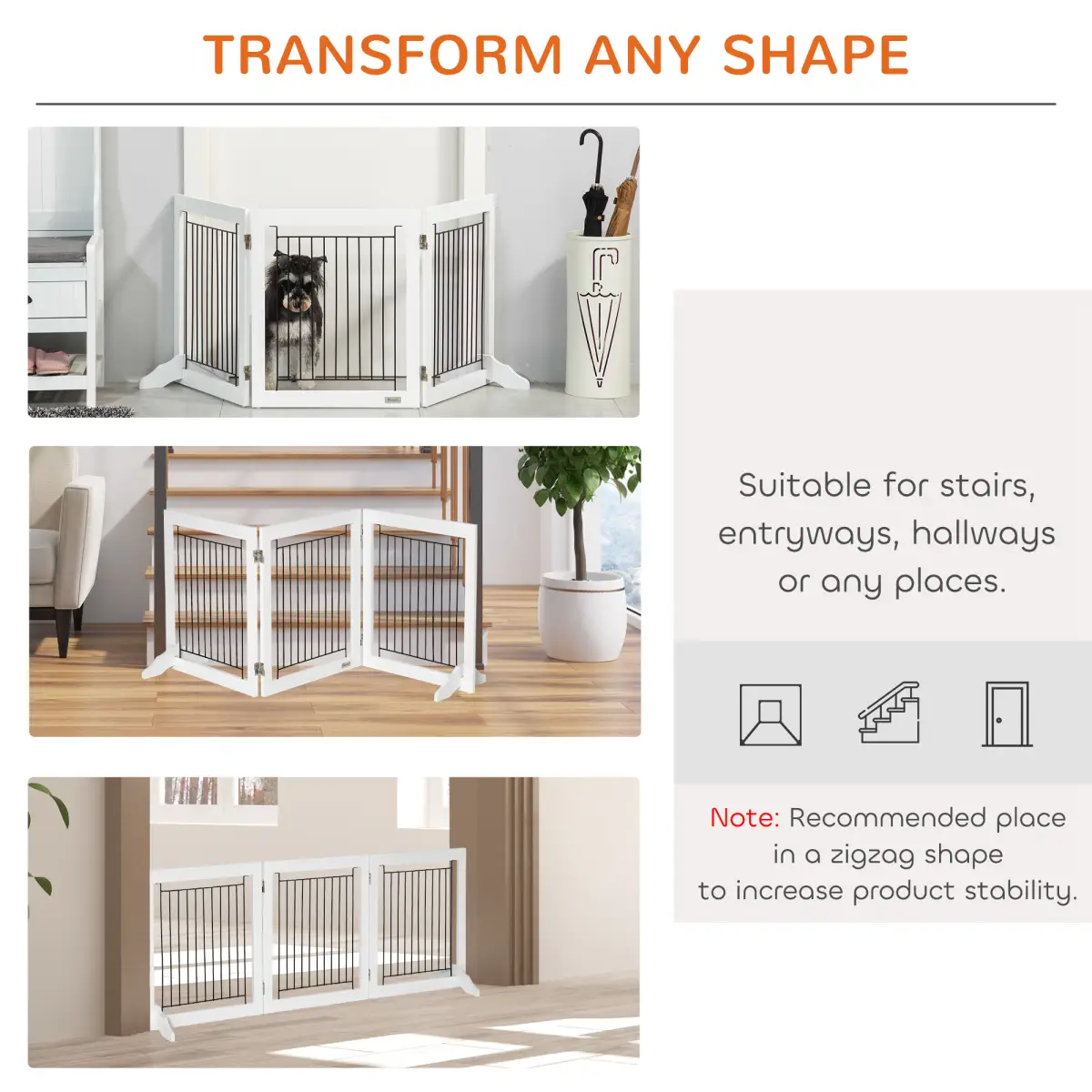 Pawhut Foldable Dog Gate Freestanding Wooden Pet Barrier w/ 3 Panels, 2 Support Feet - Pet Gate