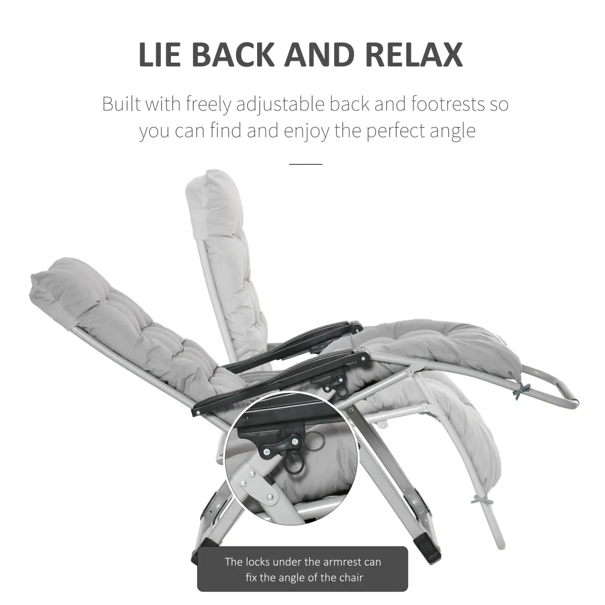 Outsunny Outsunny 2 PCS Reclining Zero Gravity Chair Folding Lounger Cushion Light Grey - Sun Lounger