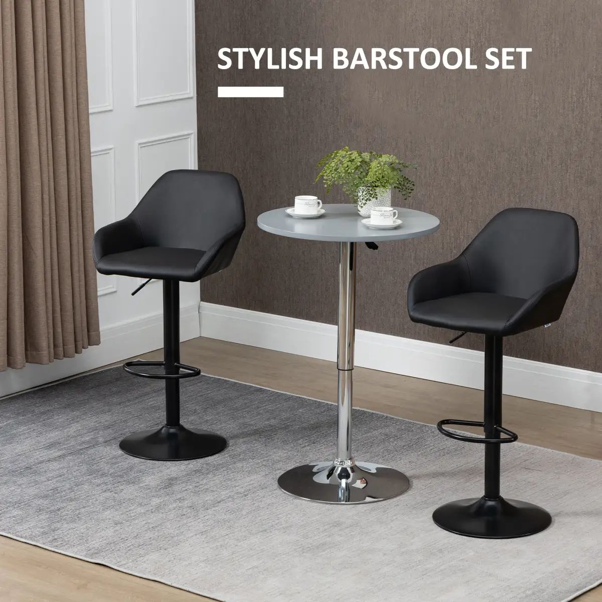 HOMCOM Set of 2, Swivel Barstools with Footrest and Backrest, PU Leather Black - Bar Stool