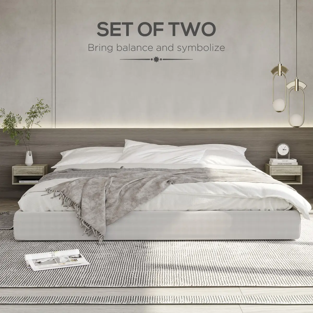 HOMCOM HOMCOM Floating Bedside Table Set of 2 Wall Mounted Nightstand Brown - Bedside Table