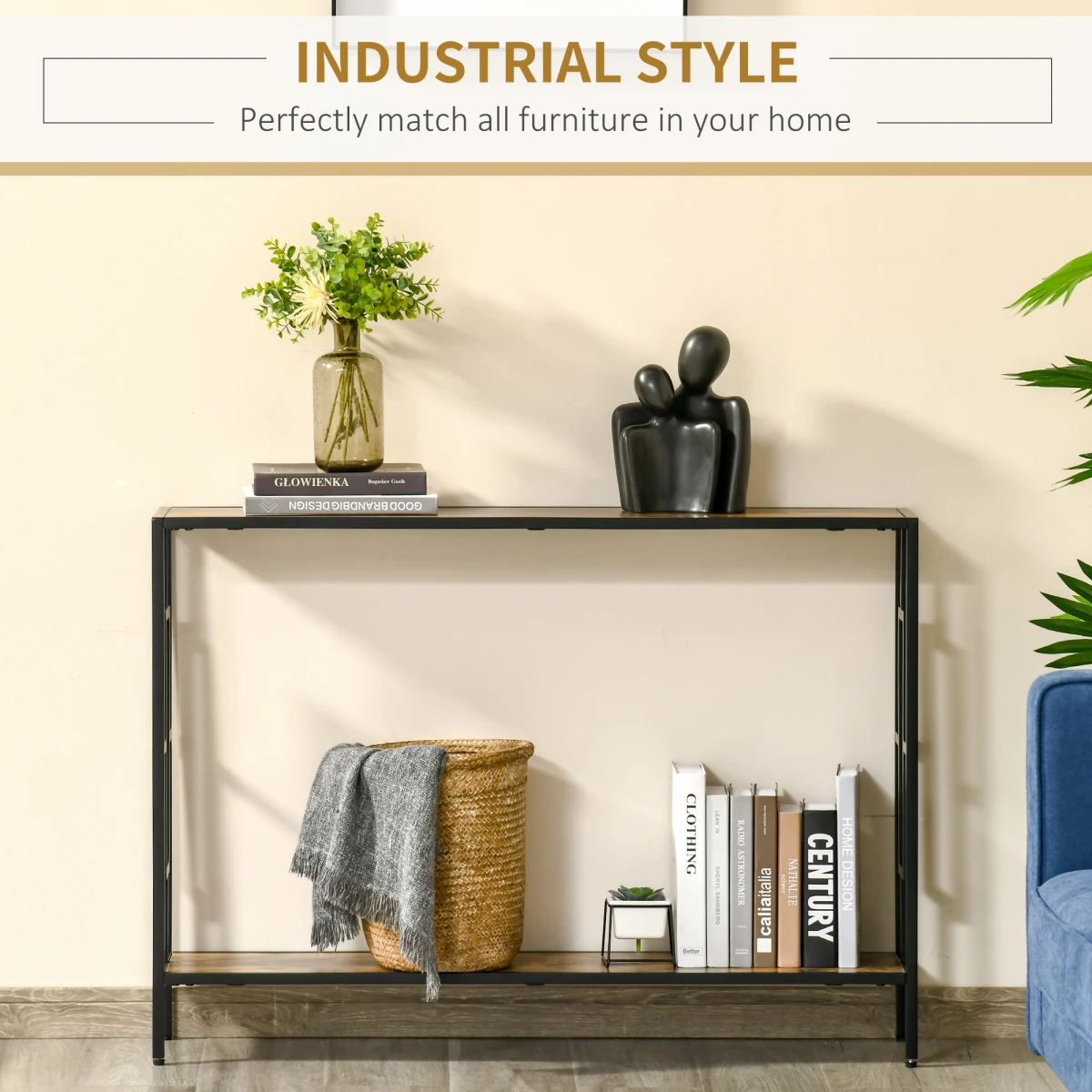 Industrial Console Desk Two Shelf Melamine Office by HOMCOM