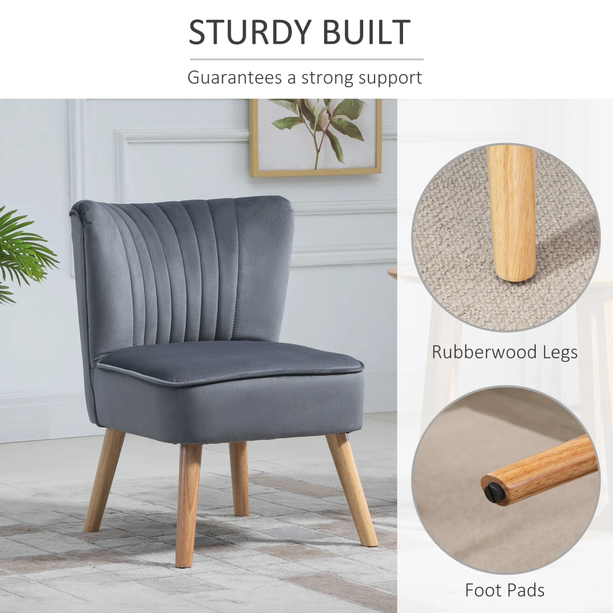 HOMCOM HOMCOM Velvet Accent Tub Chair Soft Upholstery Living Room - Accent Chair