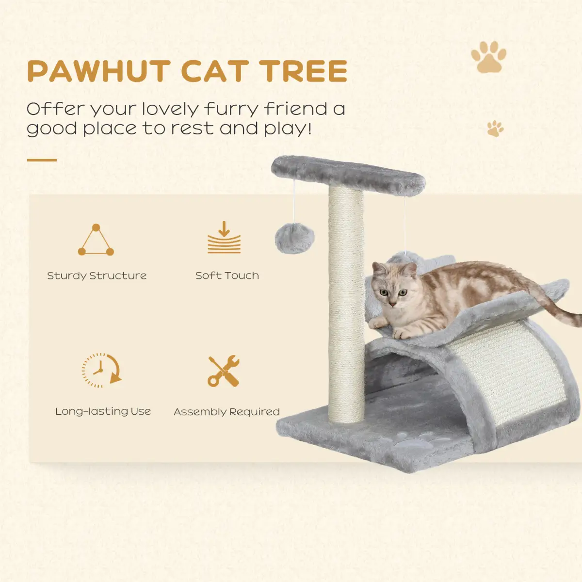 Pawhut Cat Tree Plush Scratcher Activity Play Center Tunnel Dangling Ball - Cat Tree