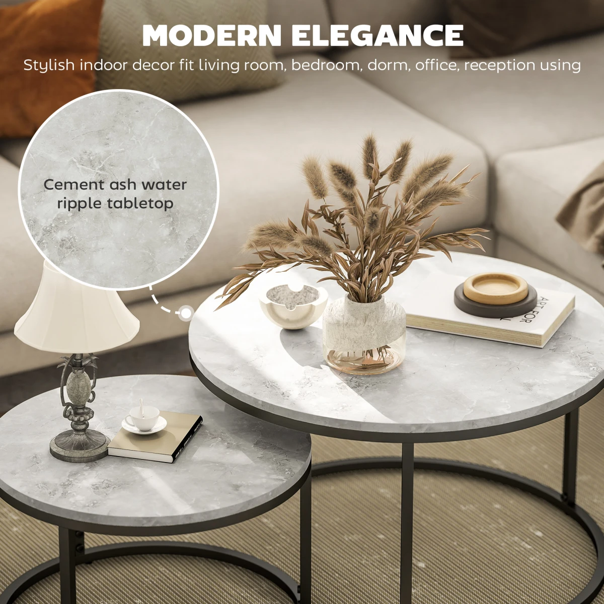 Sturdy Stacking Coffee Tables 2-Pc Marble-Top Home - Coffee Table