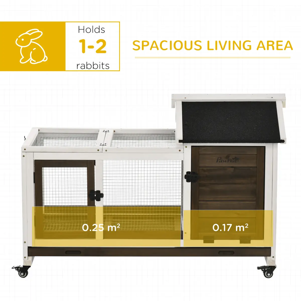 PawHut Rabbit Hutch Guinea Pig Cage with Slide-out Tray Wheels for Outdoor & Indoor - Rabbit Hutch