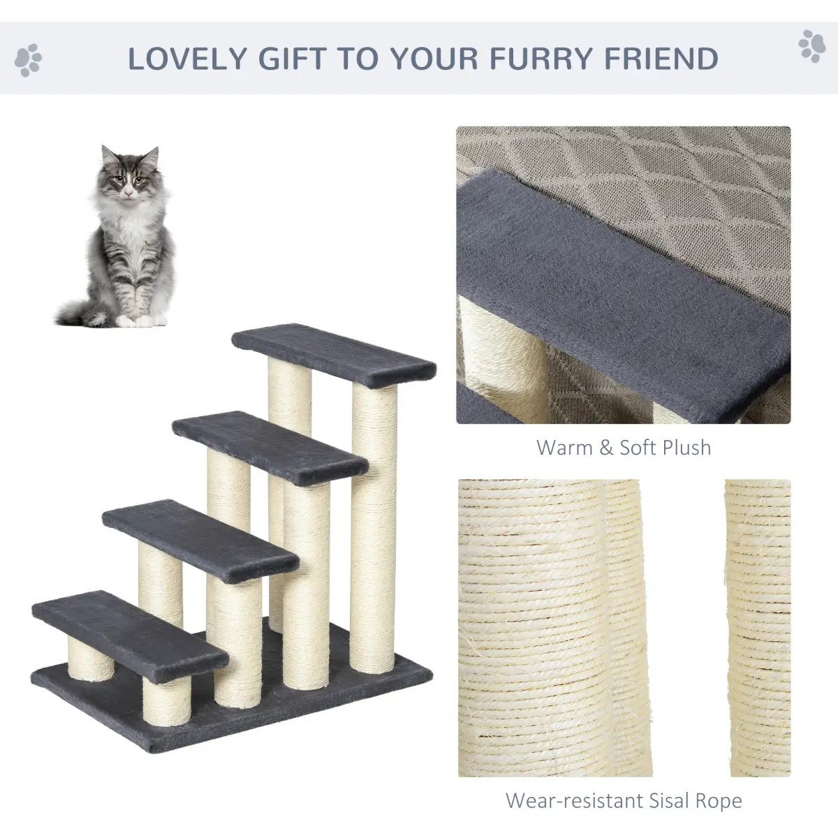 Pawhut Pet Stair Dog Cat Step Ladder Climb Plush Soft Comfort Particle Board - Cat Tree
