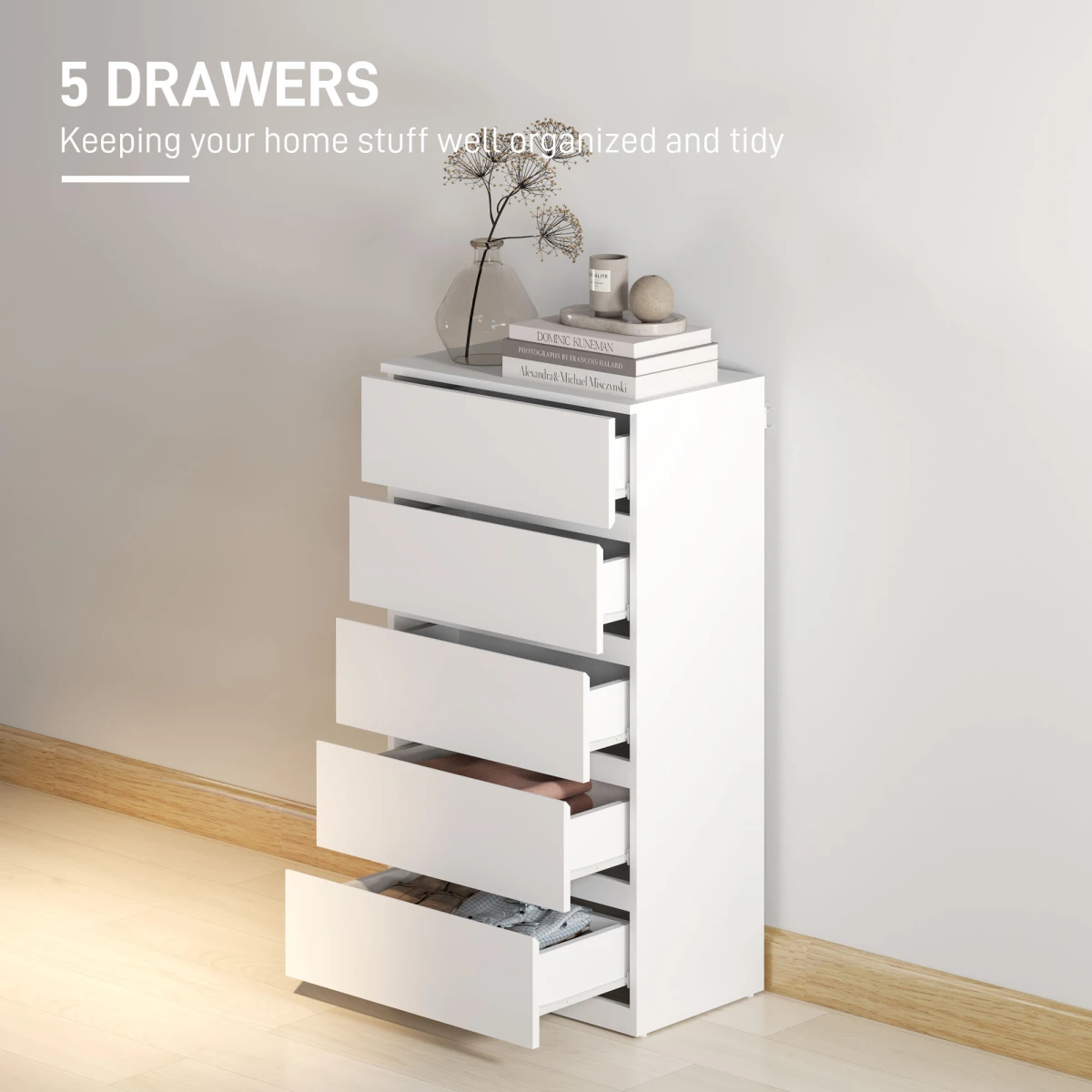 HOMCOM White Dresser 5-Drawer Soft-Close Bedroom by HOMCOM