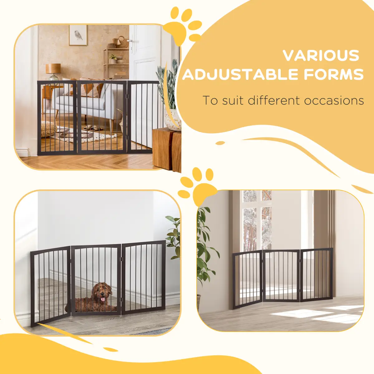 Pawhut Folding Pet Gate Dog Fence Child Safety Indoor Durable Free Standing Pine Wood - Pet Gate