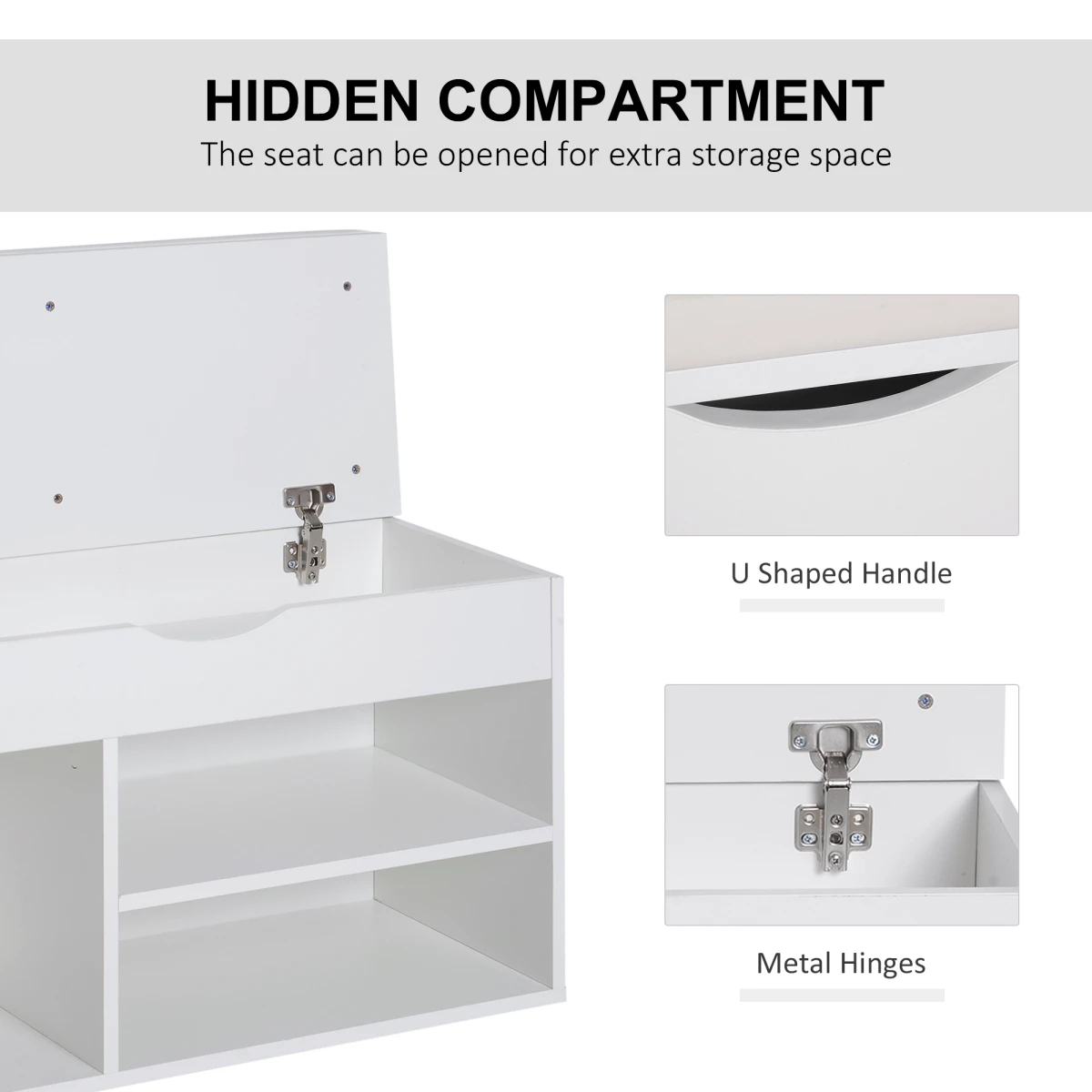 HOMCOM White Wooden Shoes Cabinet Bench With Padded PU Seat And Hidden Storage For Hallway Organization - Shoe Storage