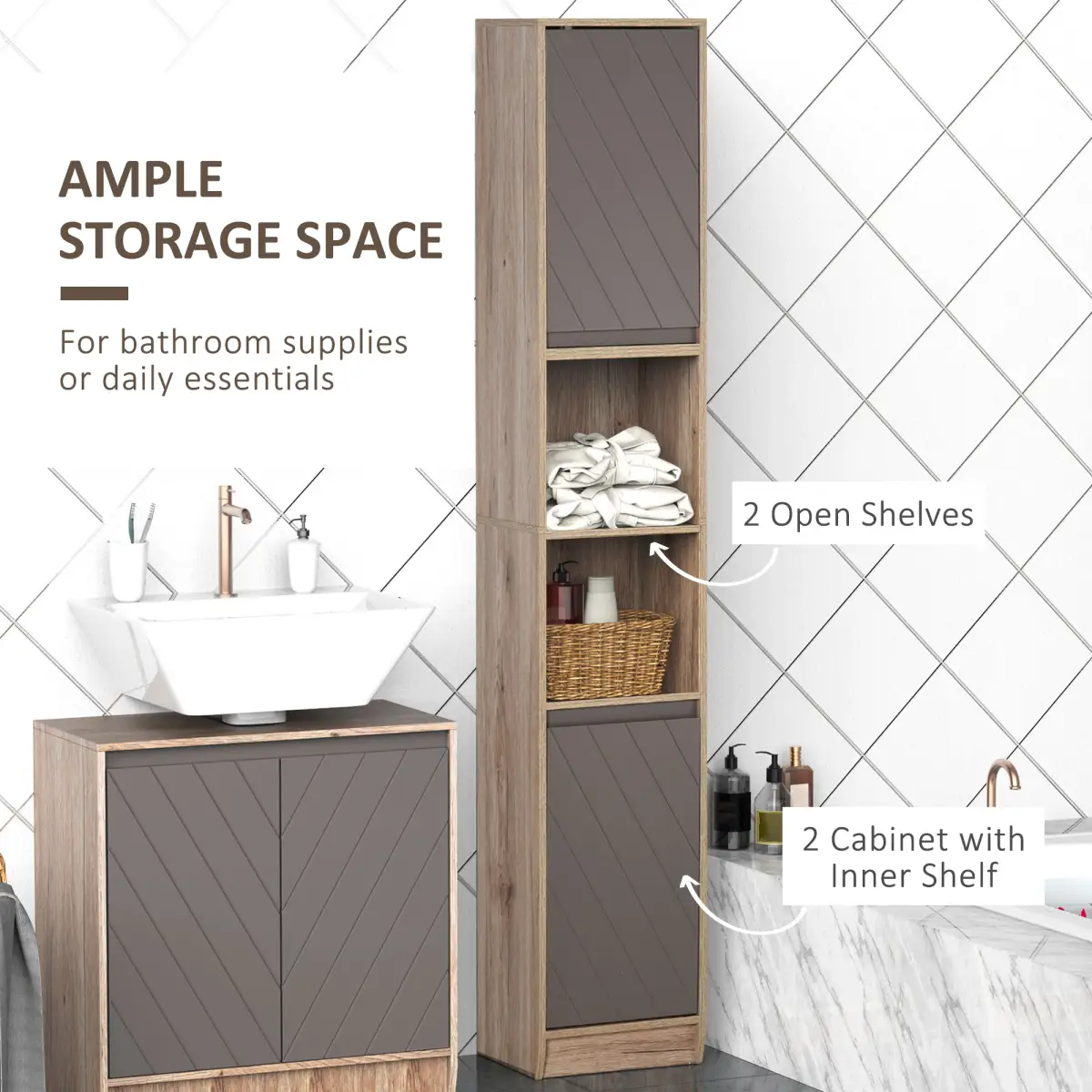 Unbranded 170cm Freestanding Storage Cabinet Slimline Unit w/ 2 Cupboards 2 Compartments - Display Cabinet