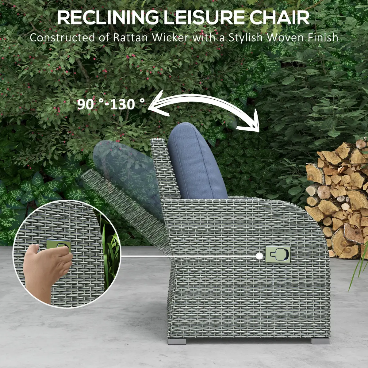 Outsunny Outsunny 6pc Padded Outdoor Rattan Wicker 3-Seat Sofa Recliner Footstool Table - Garden Set