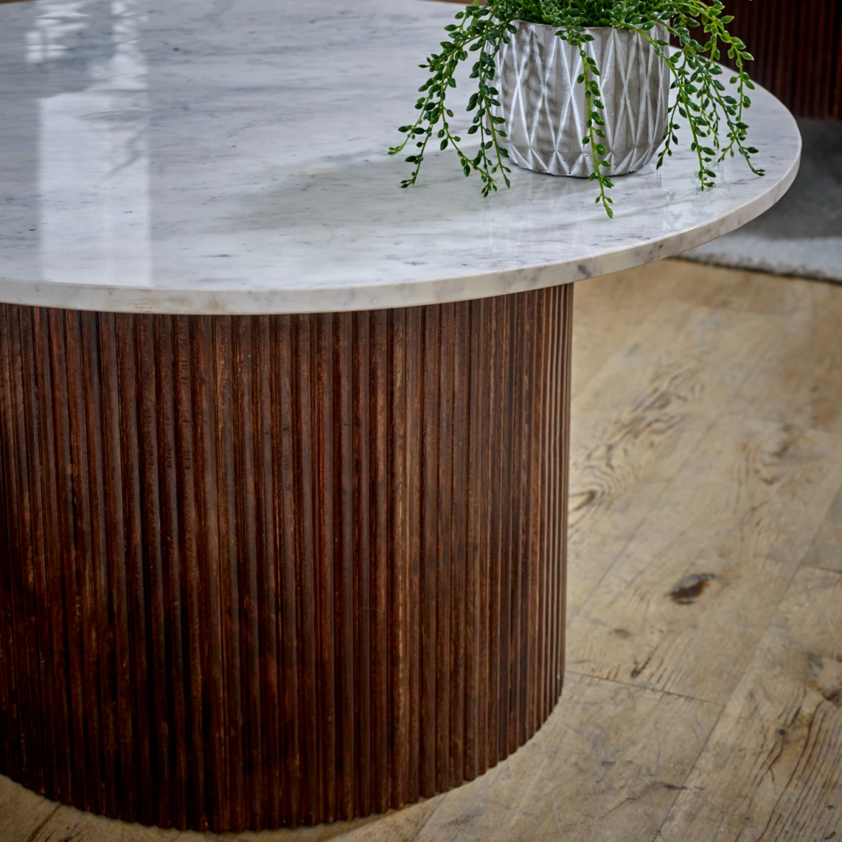 Indian Hub Opal Round Marble Coffee Table Fluted Base Living - Coffee Table