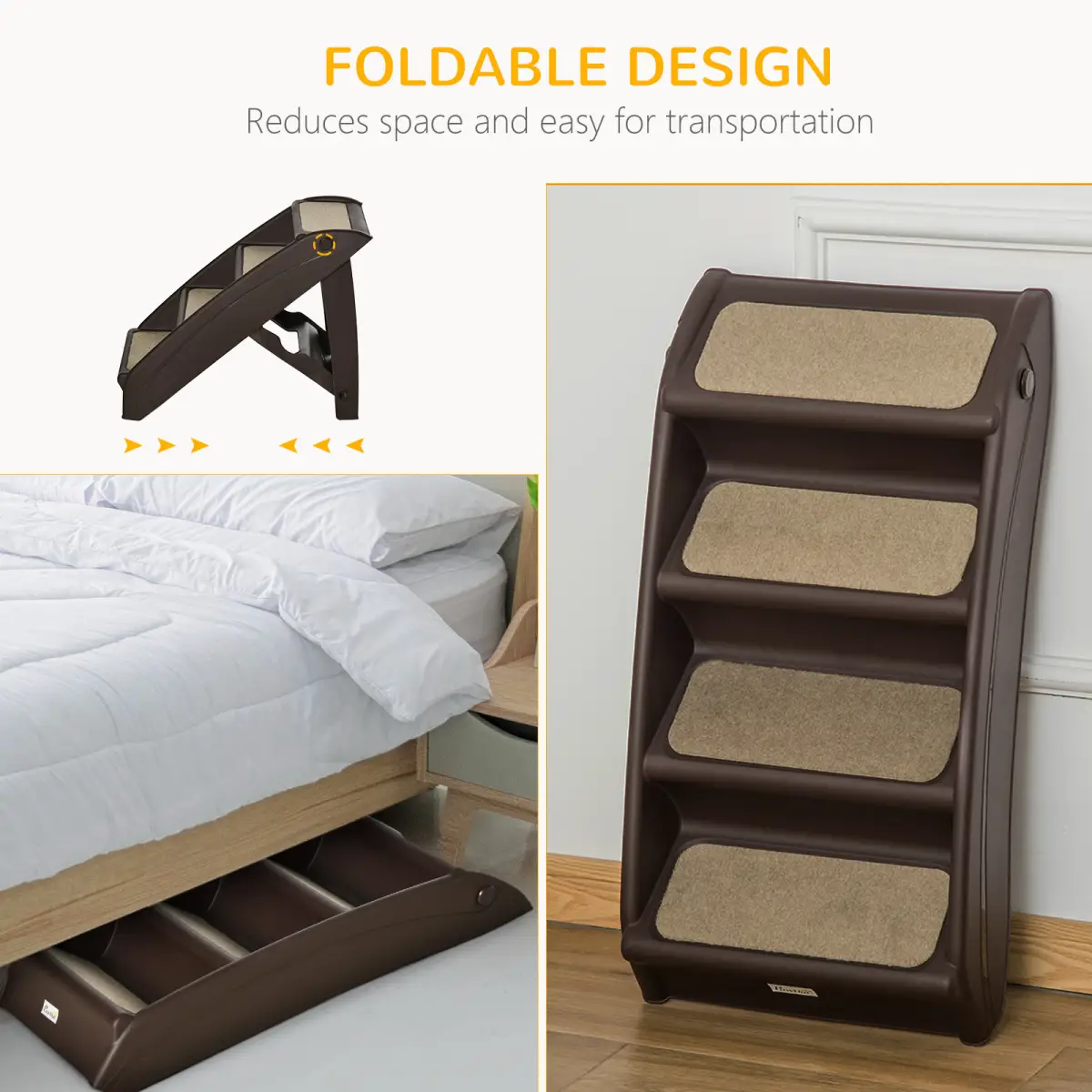 Unbranded Portable Dog Steps for Bed, Sofa Non-Slip Pet Stairs for Cats, Dogs - Brown - Dog Steps