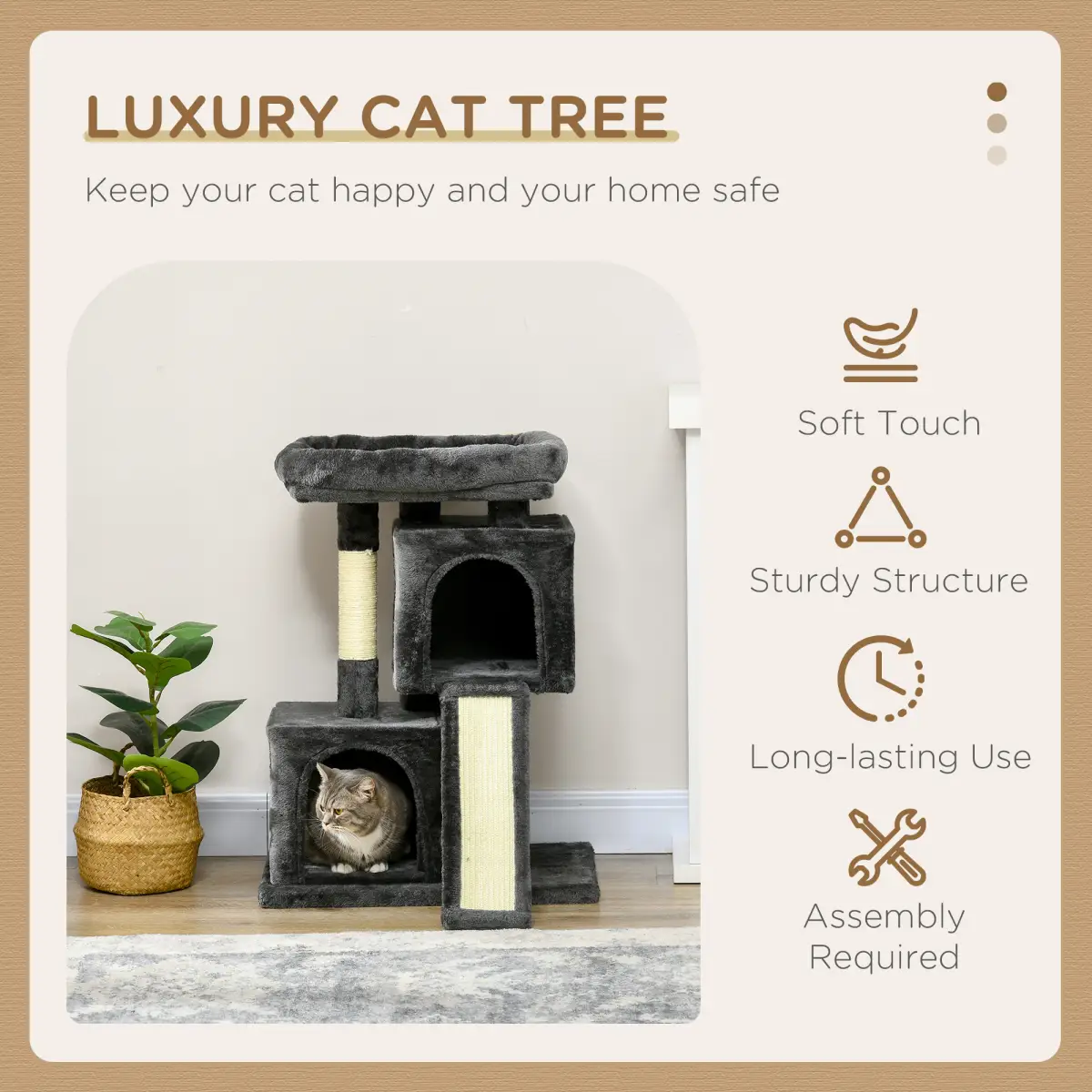 Unbranded Cat Rest & Play Activity Tree w/ 2 House Perch Scratching Post Black Pawhut - Cat Tree