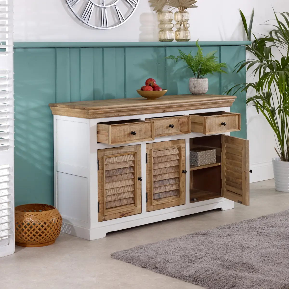 Indian Hub Alfie Wood Sideboard - 3 Drawers & 3 Doors - Sideboard