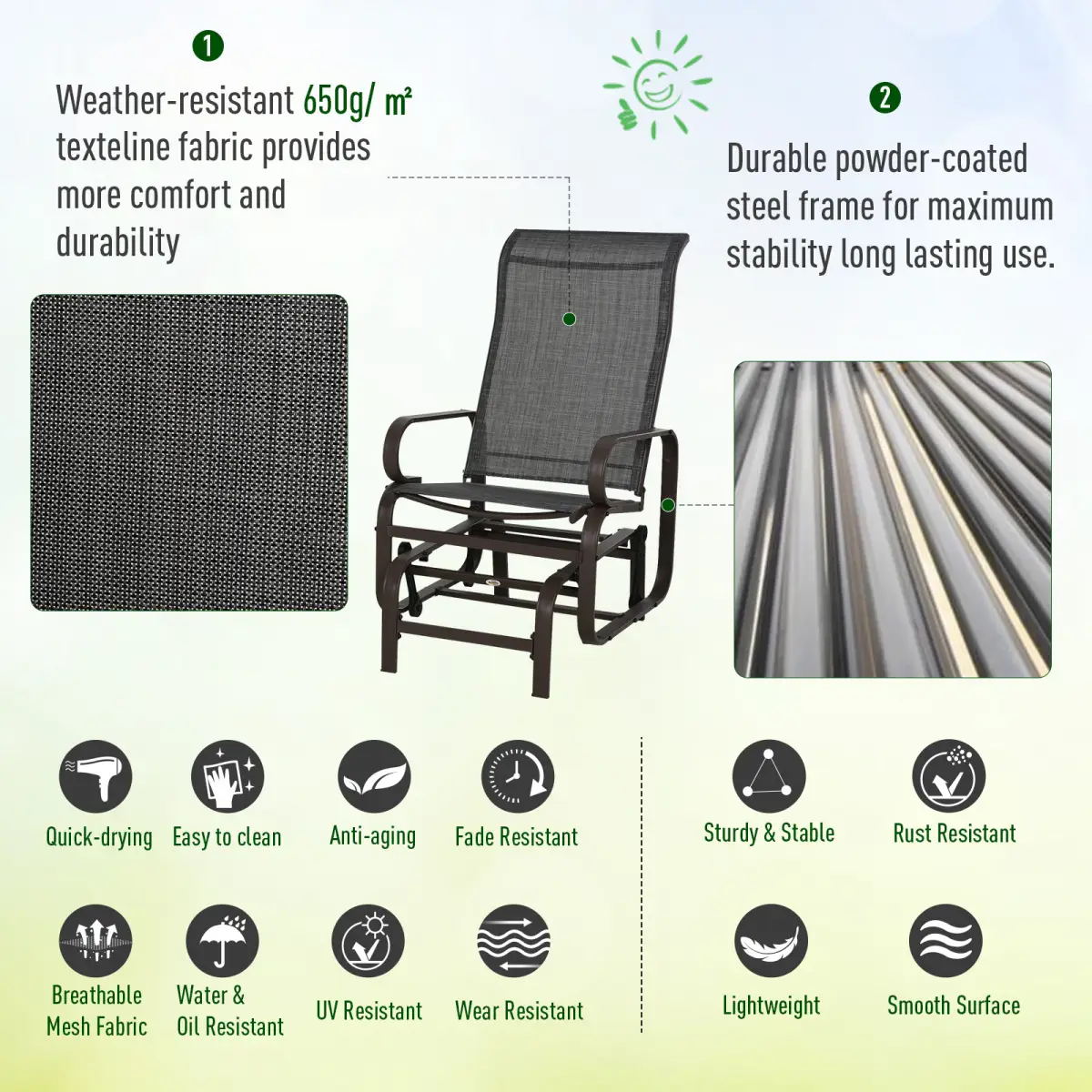 Outsunny 3 piece Outdoor Swing Chair with Tea Table Set, Patio Garden Rocking Furniture - Hammocks