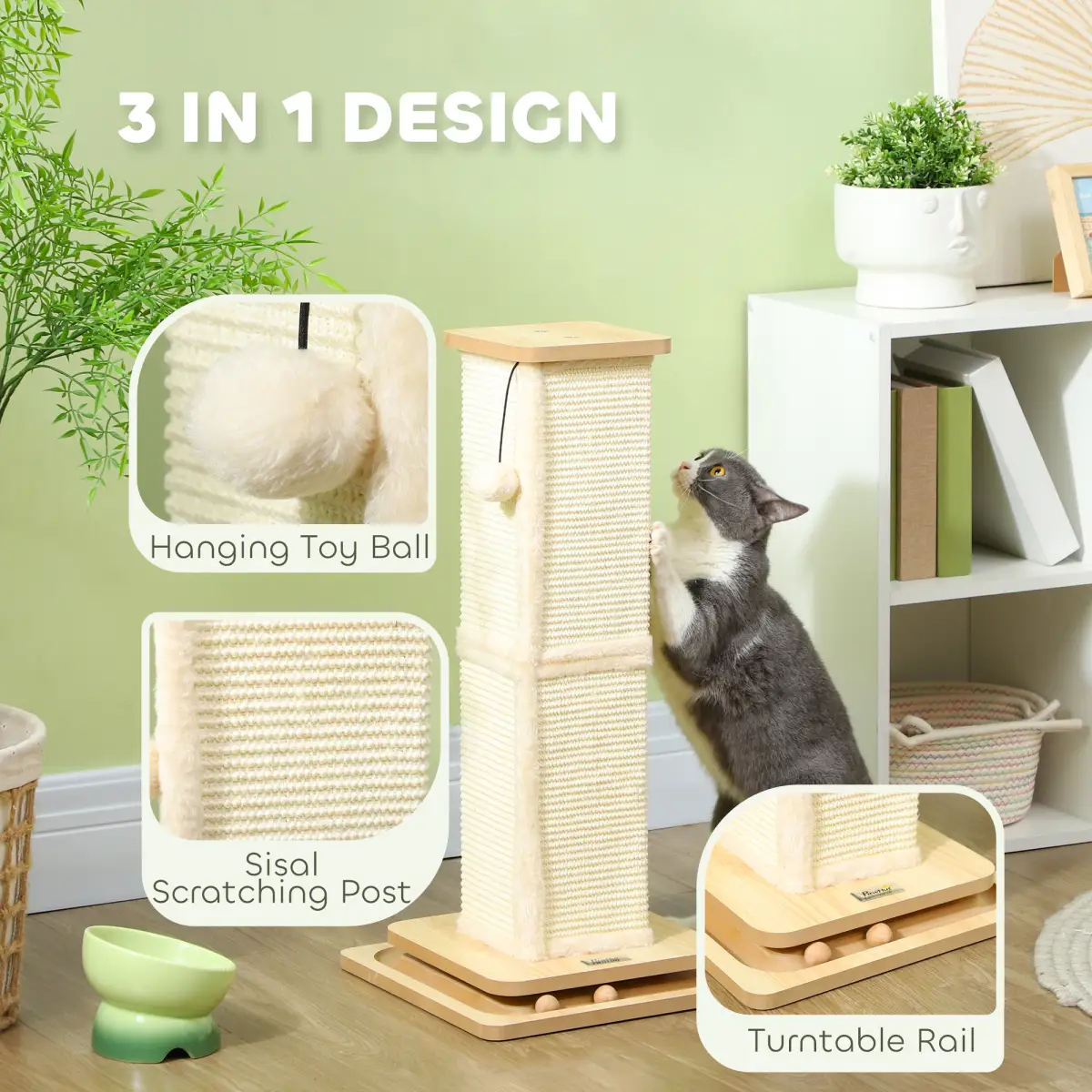 PawHut PawHut 67cm Cat Scratching Post 3 in 1 Cat Scratcher w/ Track Ball Toy - Cat Tree