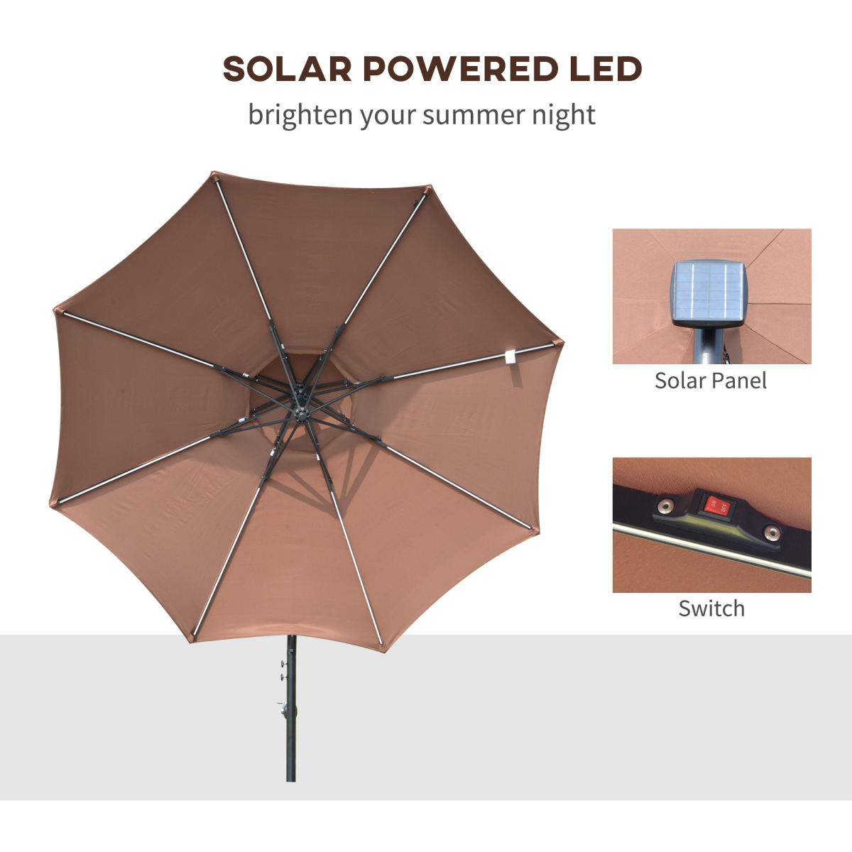 Outsunny 3m Cantilever Banana Parasol Double Roof, LED Solar lights, Crank, - Parasol