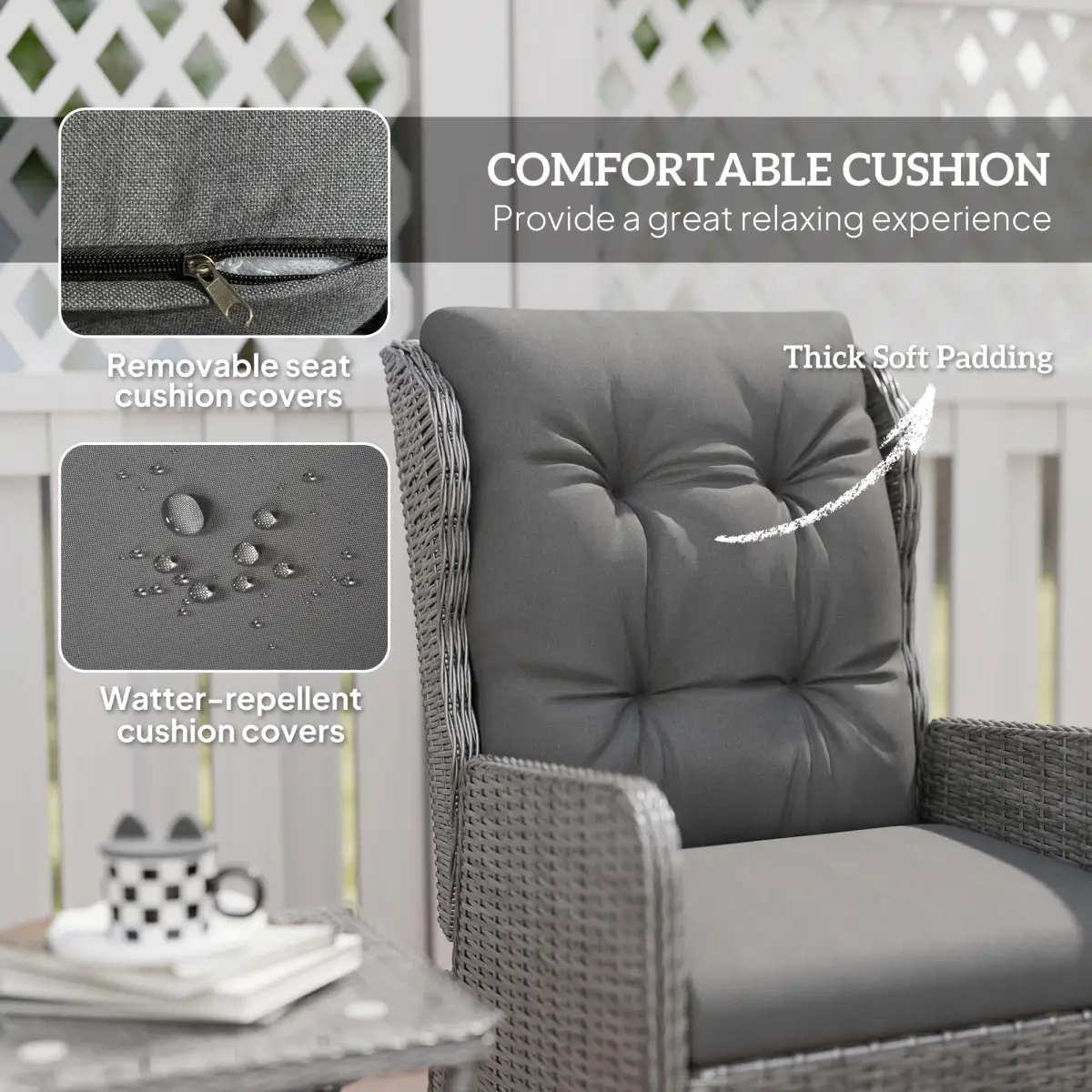 Outsunny Outsunny Recliner Rattan Garden Furniture w/ Two-tier Table, Light Grey - Garden Set