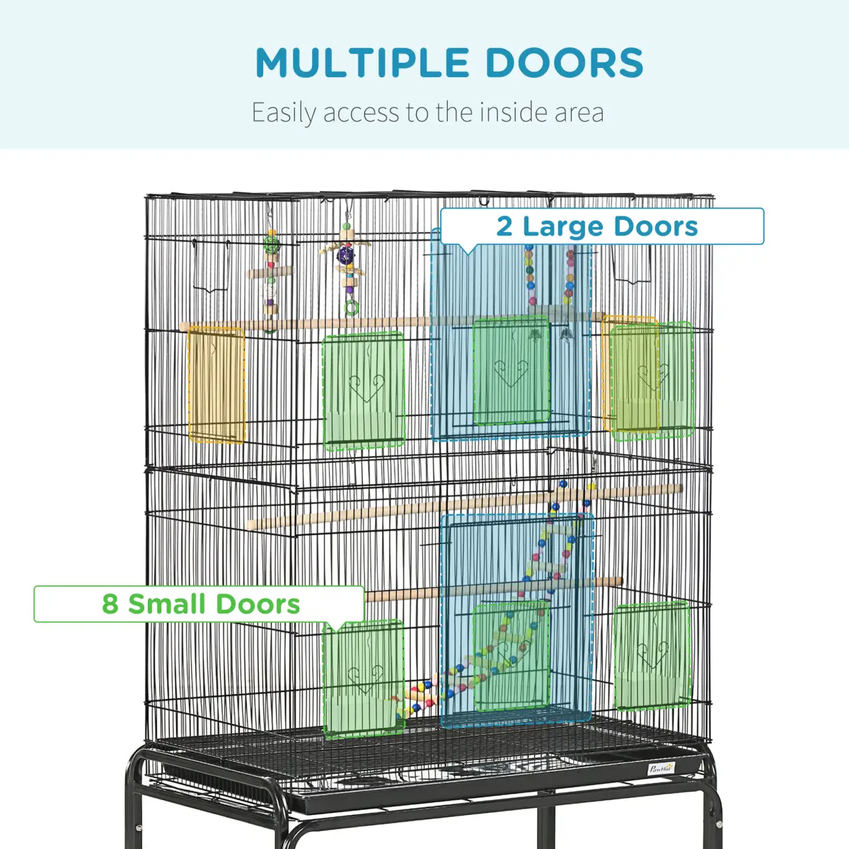 PawHut Bird Cage, with Stand, Wheels, Toys, for Budgies, Finches, Parakeets - Pet Cage