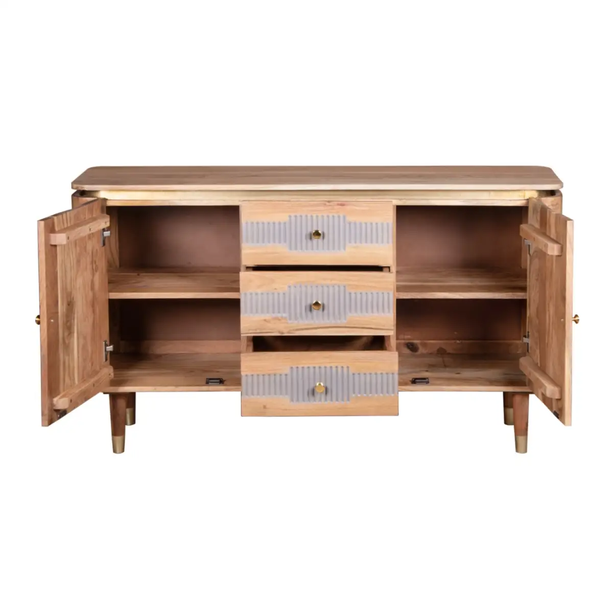Indian Hub Wilton Acacia Wood 2 Doors 3 Drawers Sideboard - Sideboard