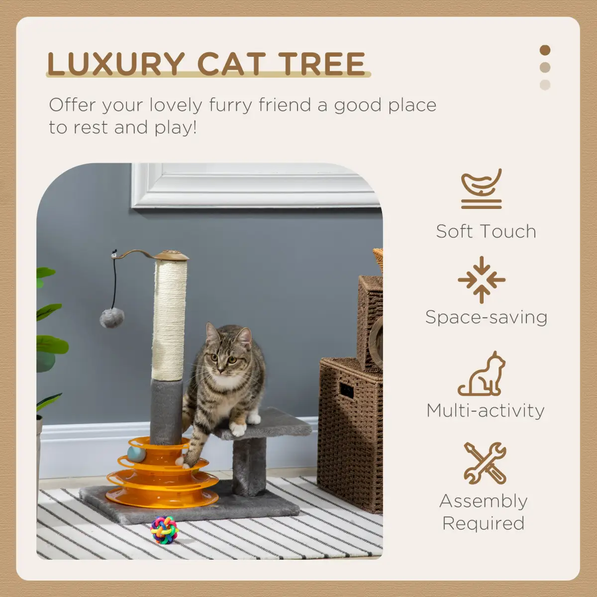 PawHut PawHut 56cm Cat Tree for Indoor Cats, Scratching Post w/ Cat Toys - Grey -