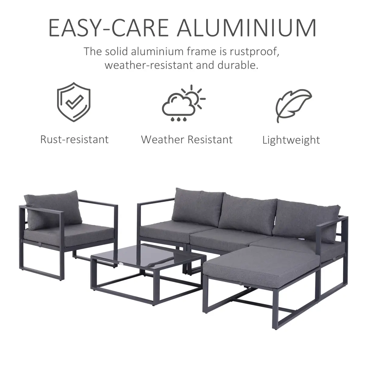 Unbranded 6pcs Garden Sectional Sofa Set Aluminum Frame Coffee Table Footstool Outsunny - Garden Sofa Sets