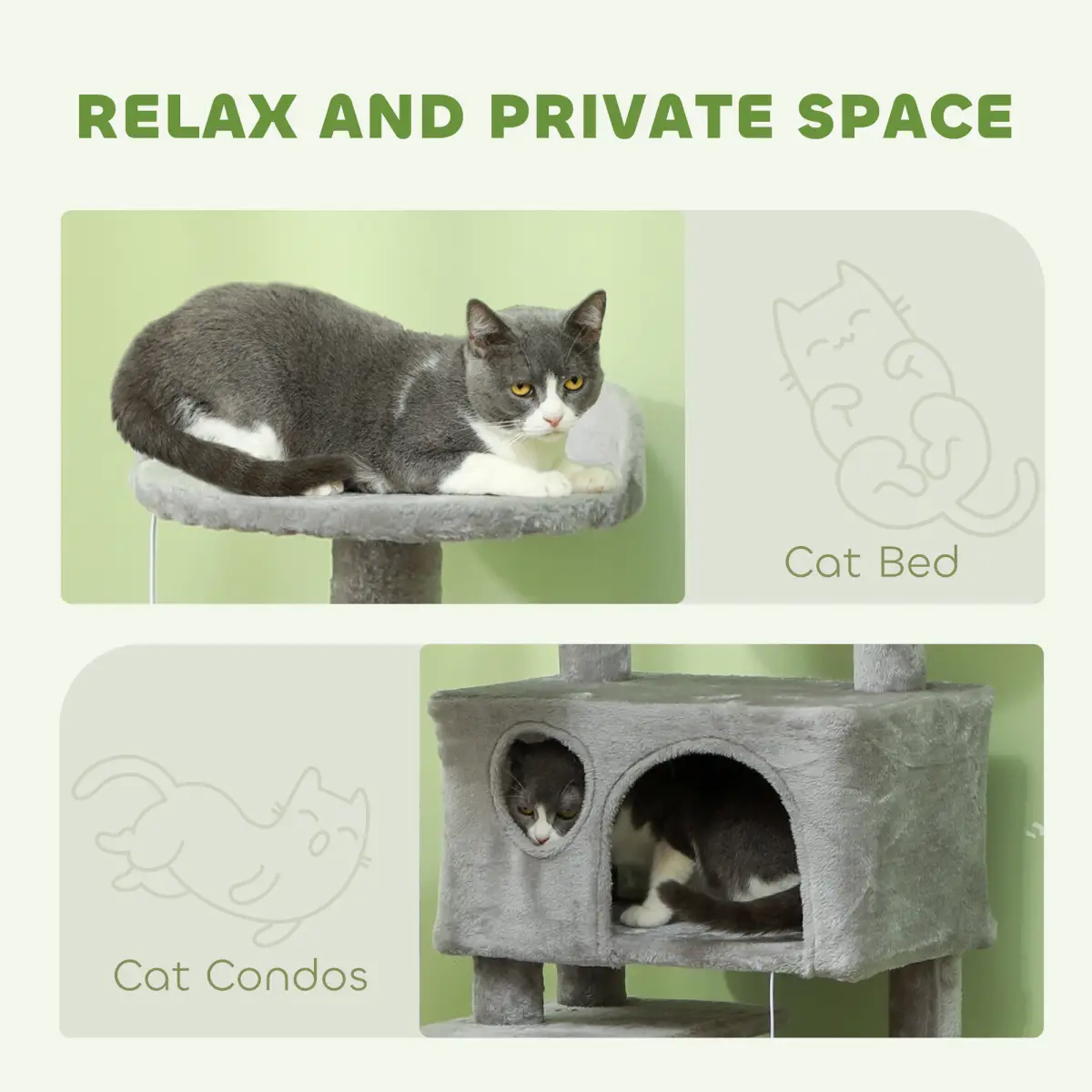 PawHut PawHut 138cm Cat Tree with Scratching Posts and Pad, Bed, Condos, Light Grey - Cat Tree