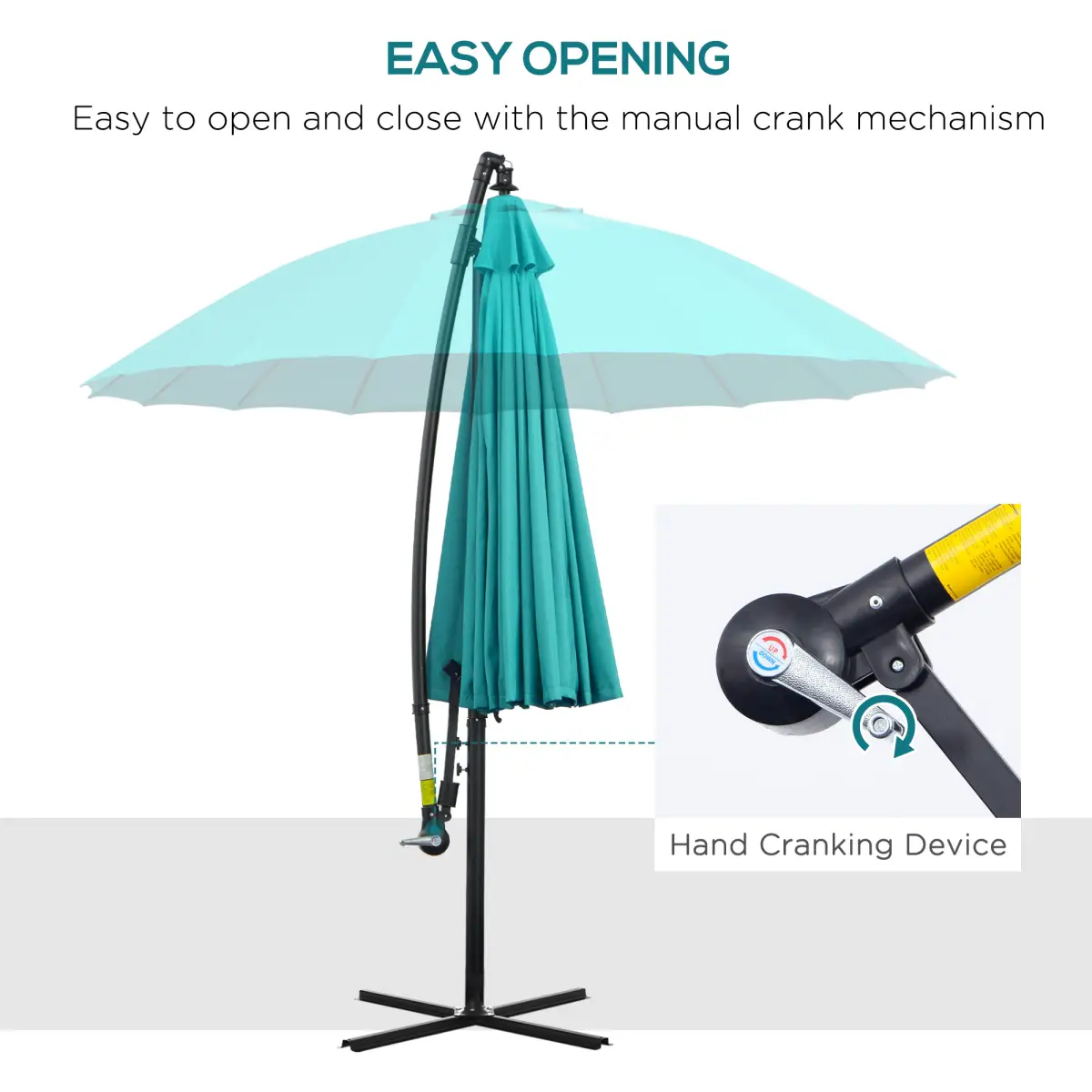 Unbranded 3(m) Cantilever Shanghai Parasol Crank Handle, Cross Base, Turquoise Outsunny - Parasol