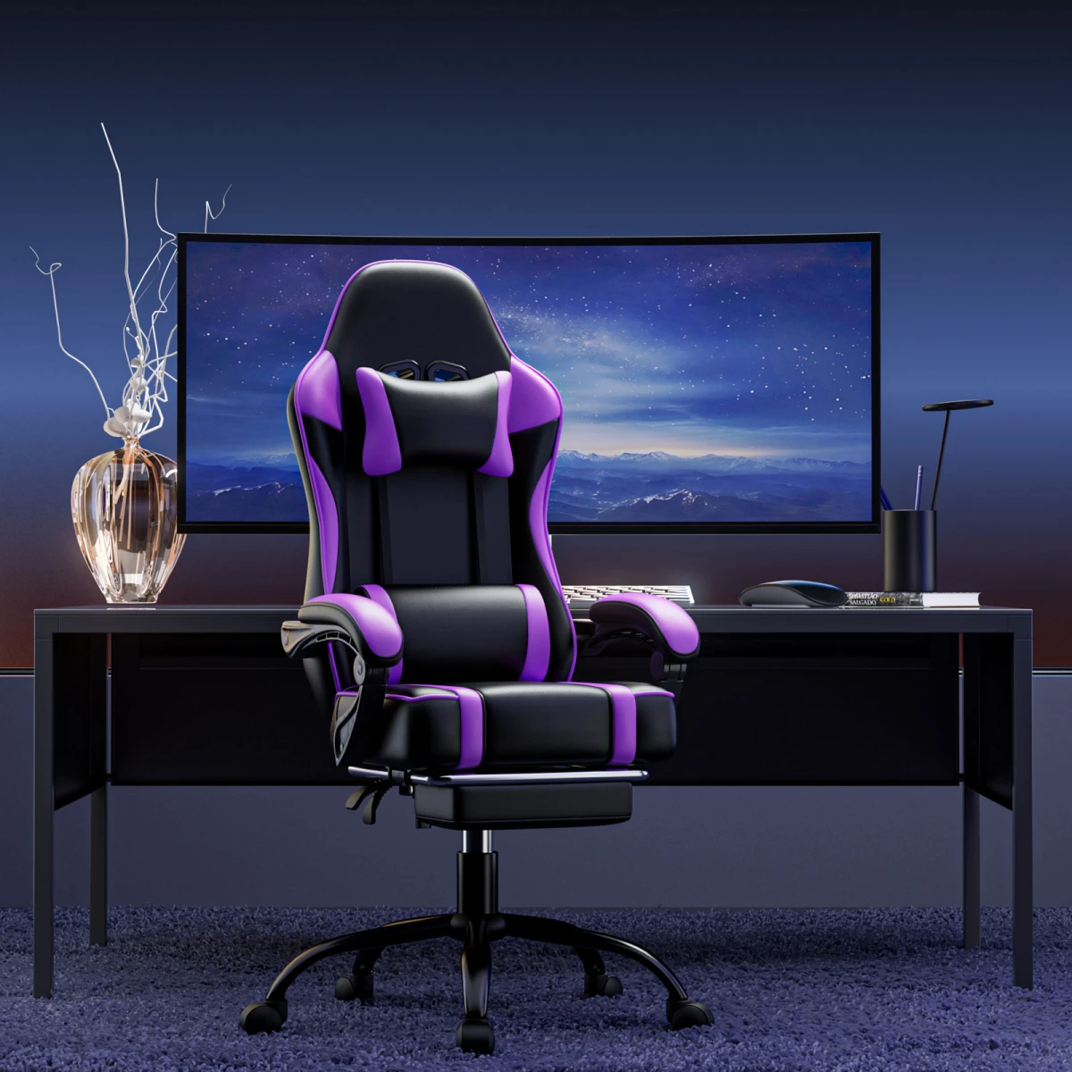 N/A Pro Gaming Chair Footrest and Lumbar Support for Gamers - Office Chair