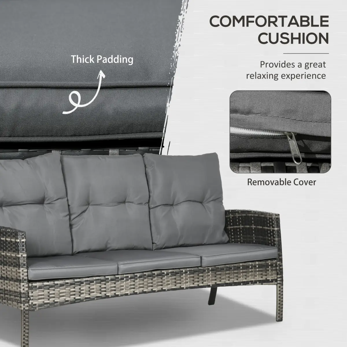 Outsunny Outsunny Rattan Garden Furniture Sofa Set, 2 Armchairs 2 Footstools Table Grey - Garden Set