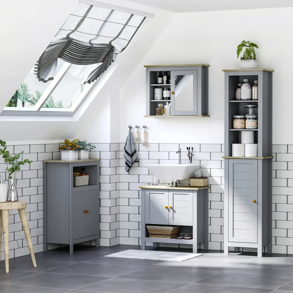 Unbranded kleankin Bathroom Floor Tall Cabinet Storage Unit w/ Cupboard Adjustable Shelf - Display Cabinet