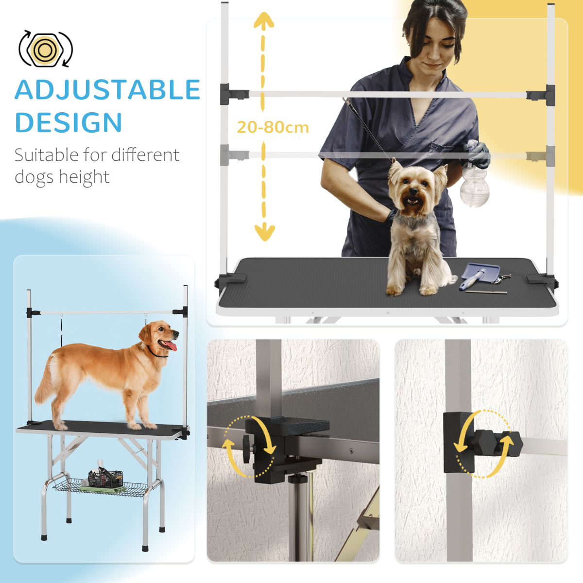 Dog Grooming Table Metal Adjustable Rubber Top 2 Safety Slings Mesh Black - from Pawhut