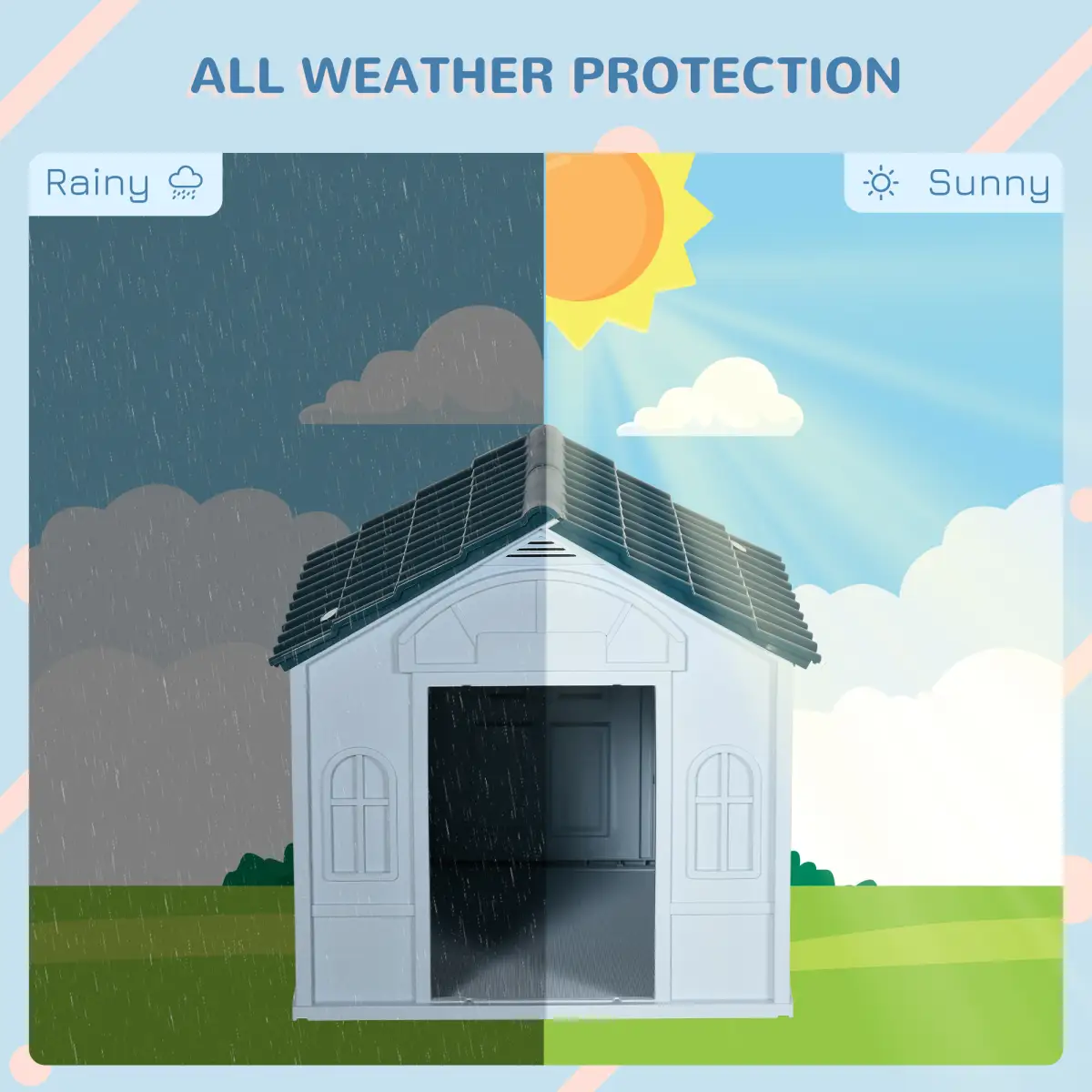 PawHut PawHut Weather-Resistant Dog House, Puppy Shelter for Medium Dogs - Blue - Dog Kennel