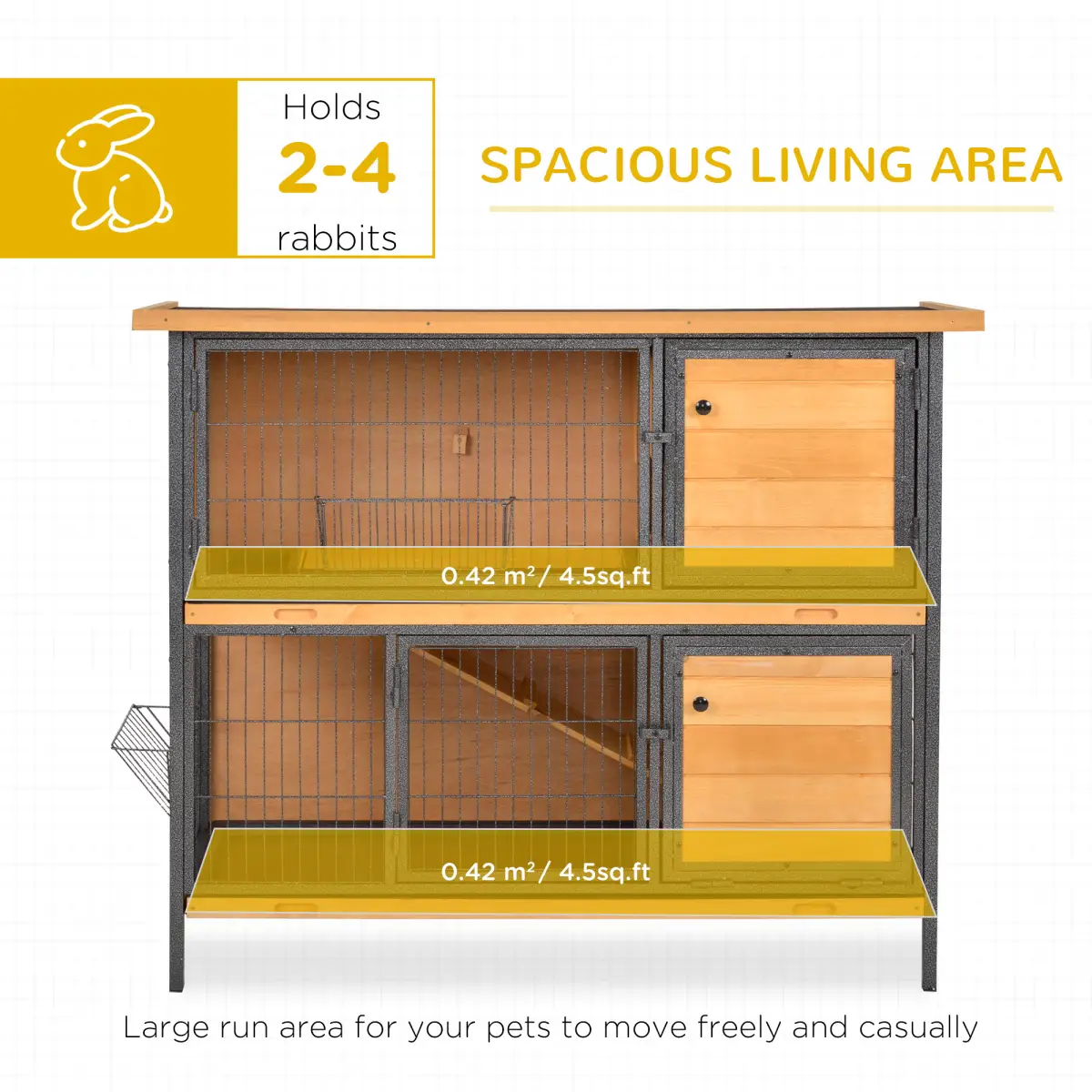 Pawhut Wooden Metal Rabbit Hutch Pet House Bunny w/ Slide-Out Tray Outdoor Light Yellow - Rabbit Hutch