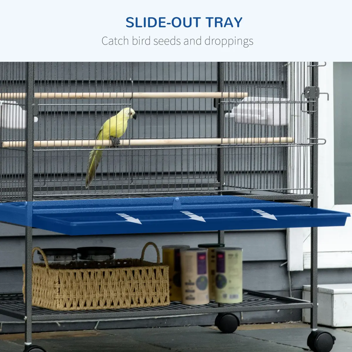 Unbranded Bird Cage Aviary for Budgies Canaries w/ Rolling Stand Slide-Out Tray, Grey - Bird Cage