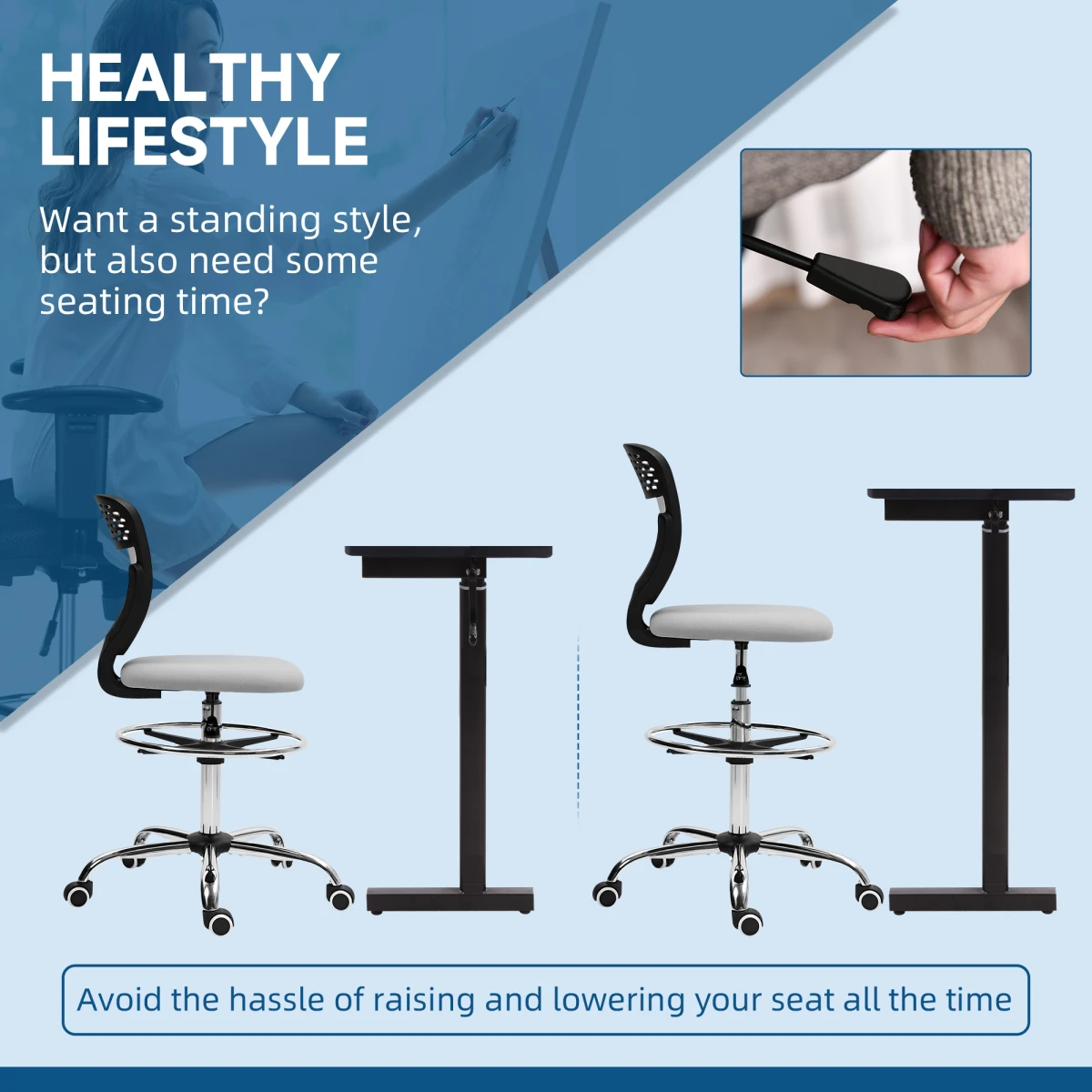 Vinsetto Vinsetto Draughtsman Chair With Adjustable Height For Office - Uncategorized Office Chair