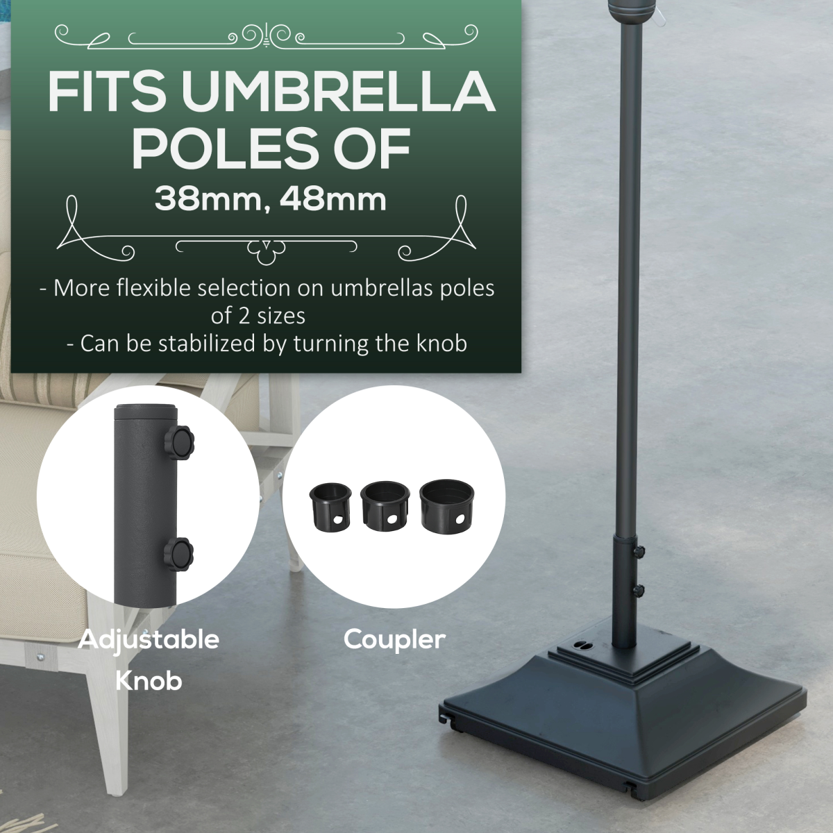 Outsunny Outsunny 60kg Square Parasol Base with Wheels Fillable Plastic Umbrella Stand - Parasol