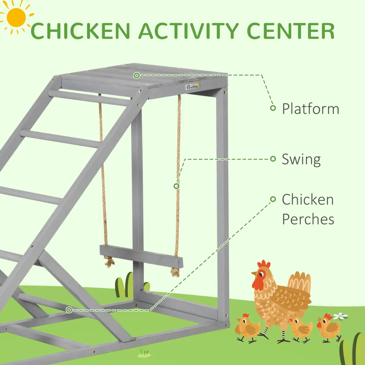 PawHut PawHut Chicken Coop Toy with Swing, Ladder, Platform for 2 Chickens, Hens, Grey - Chicken Coop