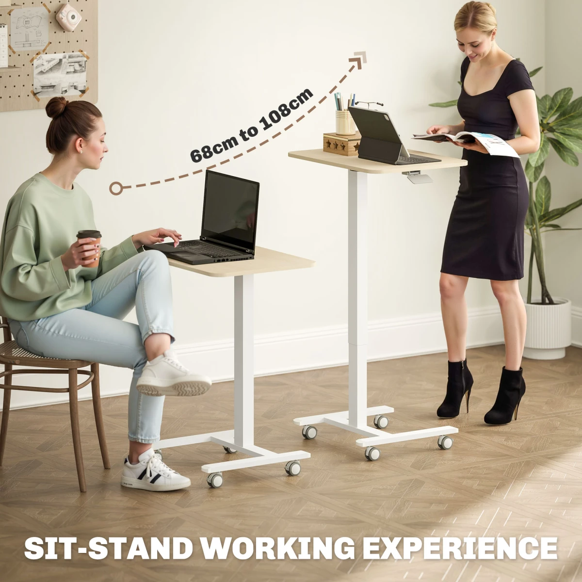 Vinsetto SitStand Desk 68-108cm Wheels HomeOffice by Vinsetto