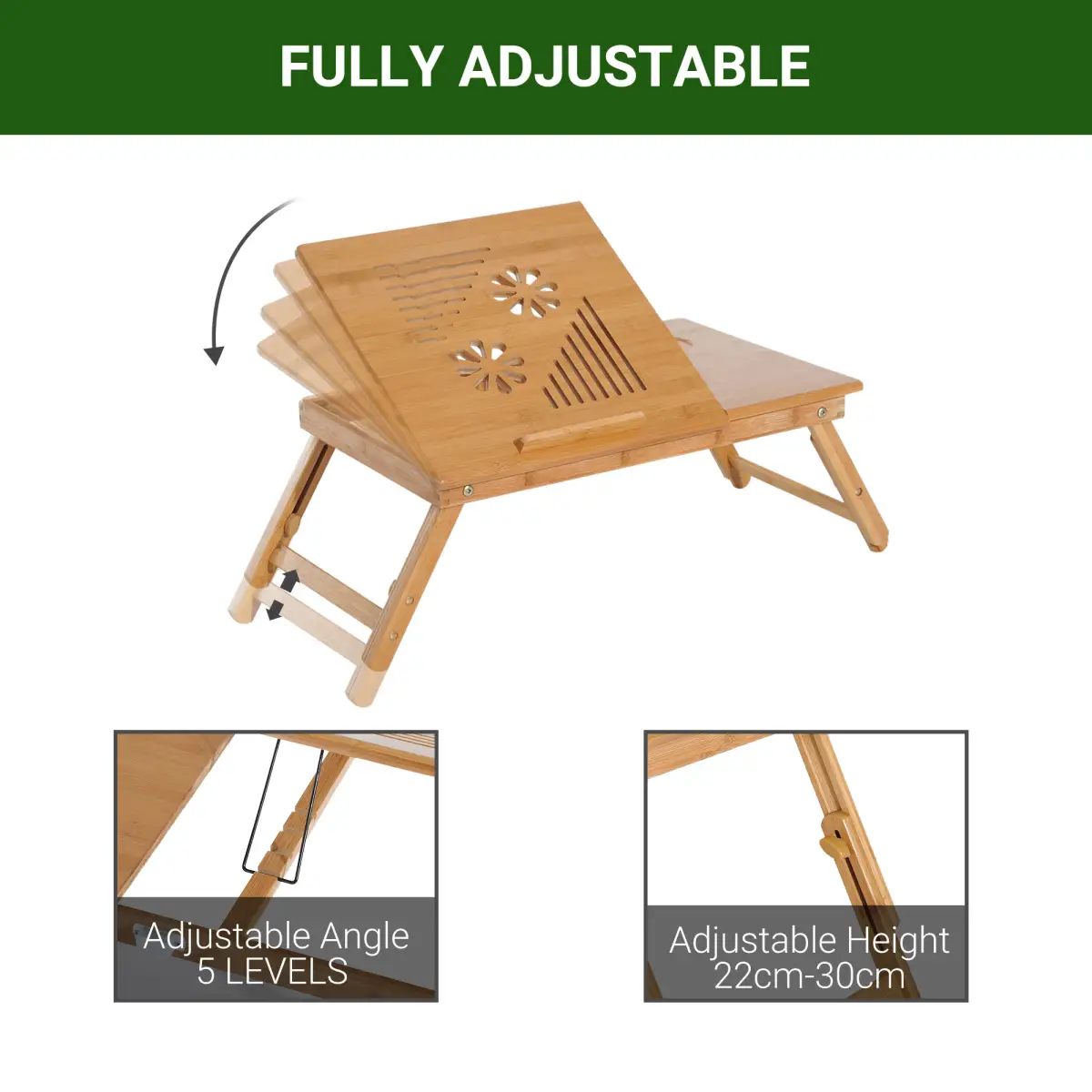 Unbranded Portable Laptop Desk Notebook Tray PC Bed Drawer Adjustable Bamboo HOMCOM - Desk