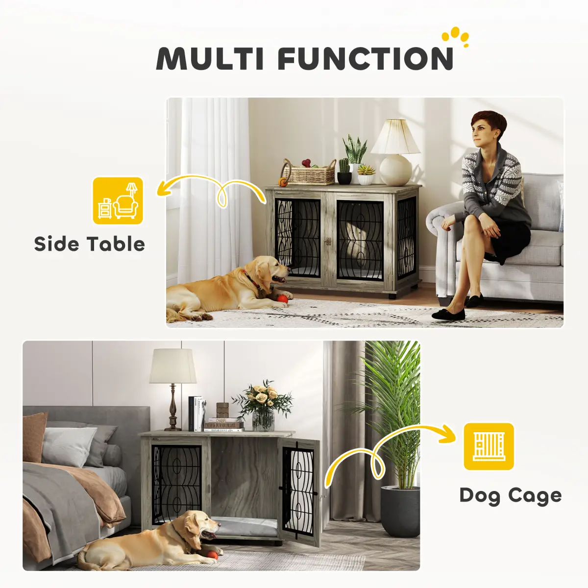 PawHut PawHut Dog Crate Furniture, 37" End Table for Large Dogs w/ Cushion - Dog Crate